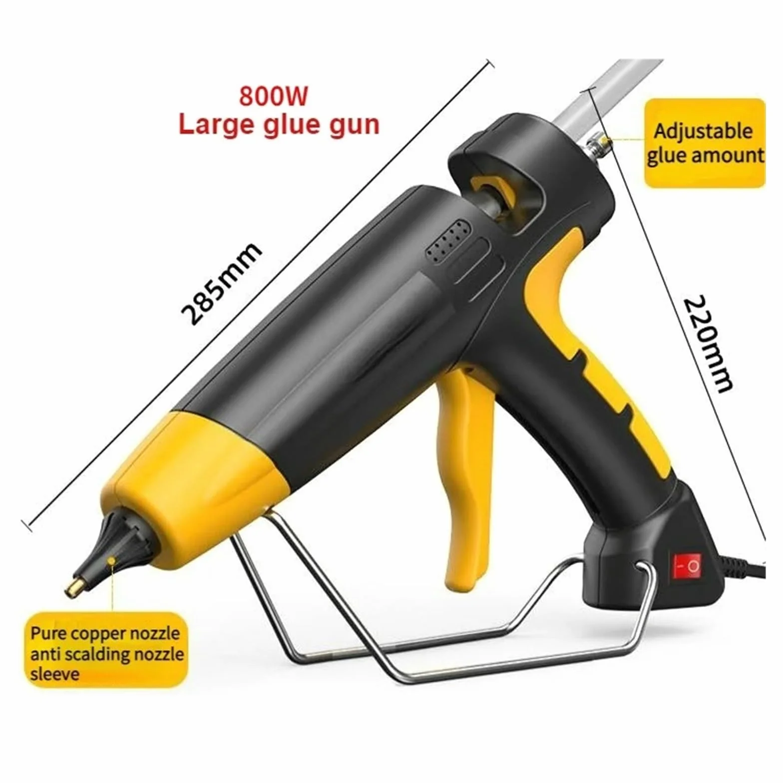 Profesjonalny pistolet do klejenia na gorąco 800 W z miedzianą dyszą, kompatybilny z sztyftem 11 mm, szybkie nagrzewanie do naprawy tworzyw sztucznych, łatwy w użyciu, idealny do majsterkowania i