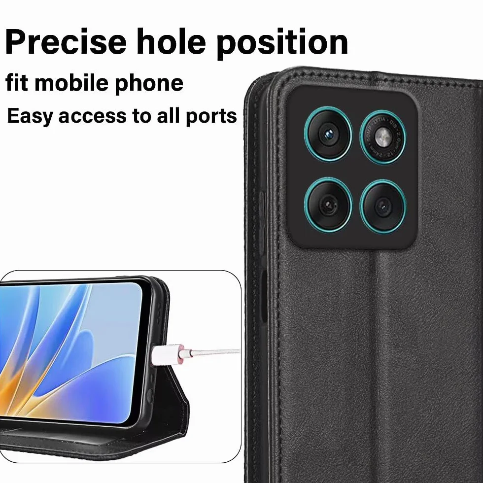 EASSGU Etui do Motorola Moto g56 5G (6,72 cala) z klapką ze skóry PU magnetyczne, 3 gniazda kart, portfel, czarne
