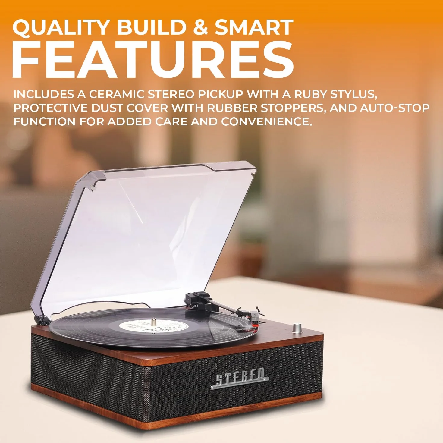 Gramofon retro z Bluetooth i wbudowanymi głośnikami – Denver VPB‑262 Multi-Speed Turntable Music System (33, 45/78 obr./min) z funkcją Line‑Out i AutoStop