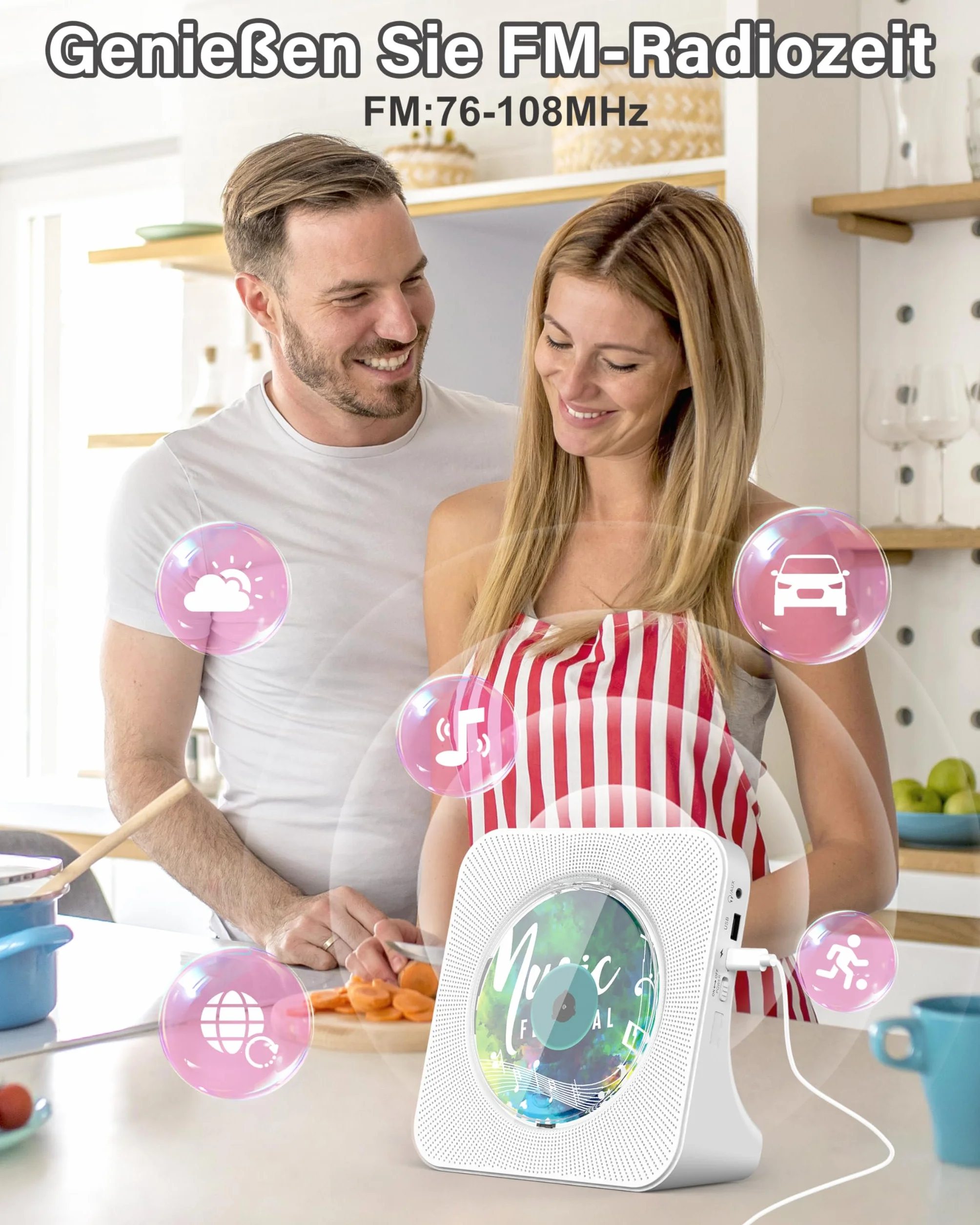 Przenośny odtwarzacz CD z Bluetooth 5.0, Greadio stacjonarny odtwarzacz CD do domu, odtwarzacz muzyczny CD z głośnikami, pilot zdalnego sterowania, osłona przeciwpyłowa, radio FM, wyświetlacz LCD, AUX