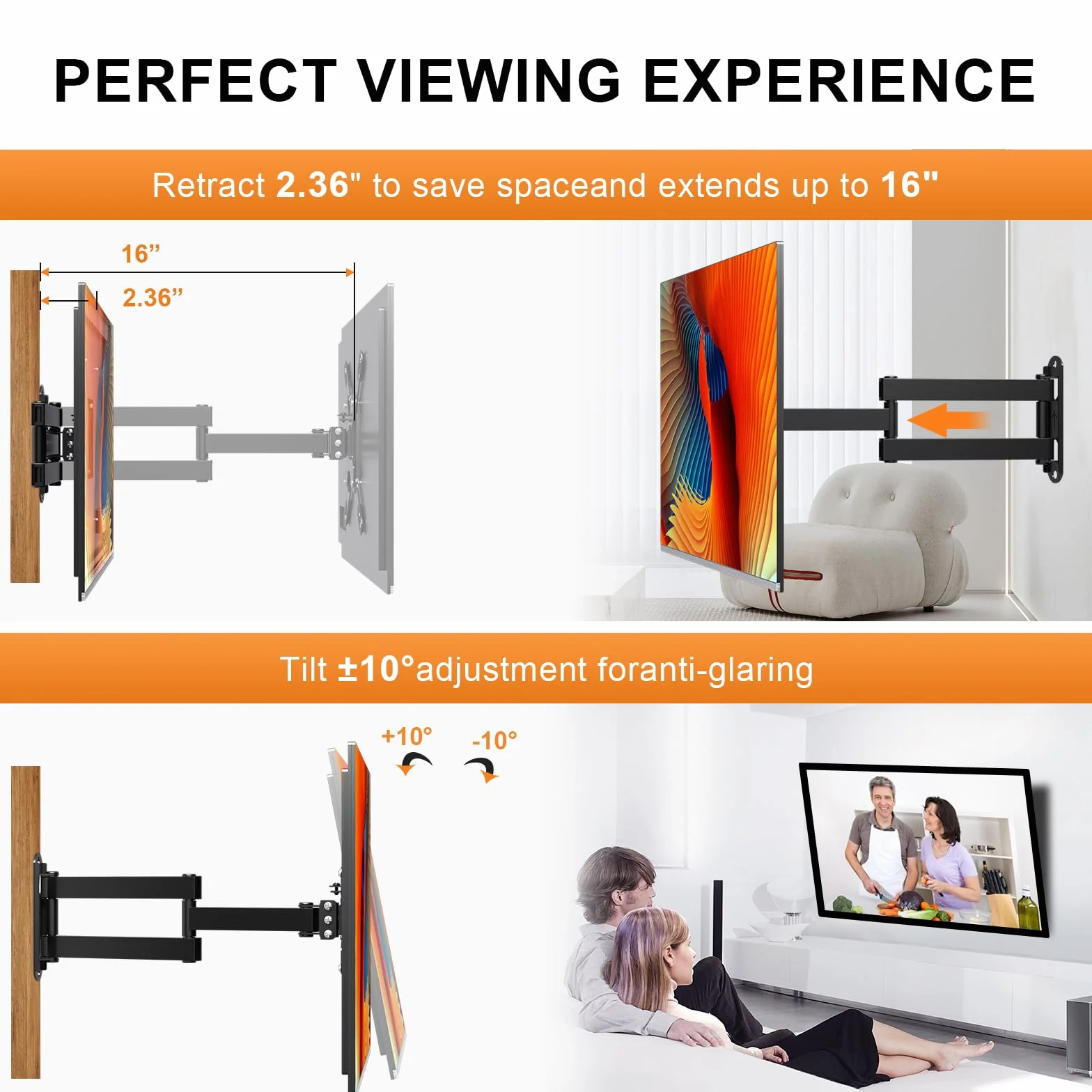 XINLEI Uchwyt na ścianę do telewizora obrotowy z ramieniem przegubowym regulowany 13-42 cali LED LCD plazma