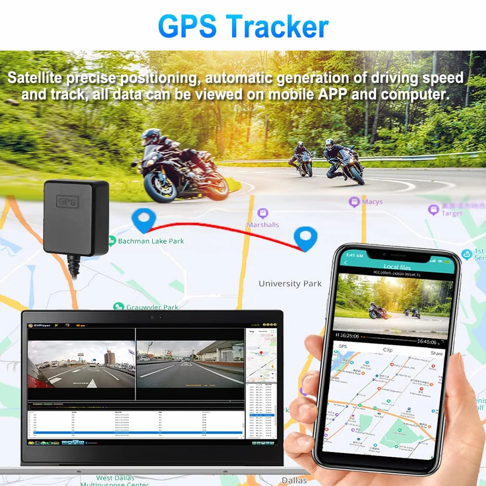 VSYSTO 4-calowy ekran WiFi Motocykl Dash Cam, tryb telefonu Bluetooth, czujniki ciśnienia w oponach, GPS, czujnik temperatury, monitoring parkingu, kamera przednia HD 1080P SONY307 (F9L)