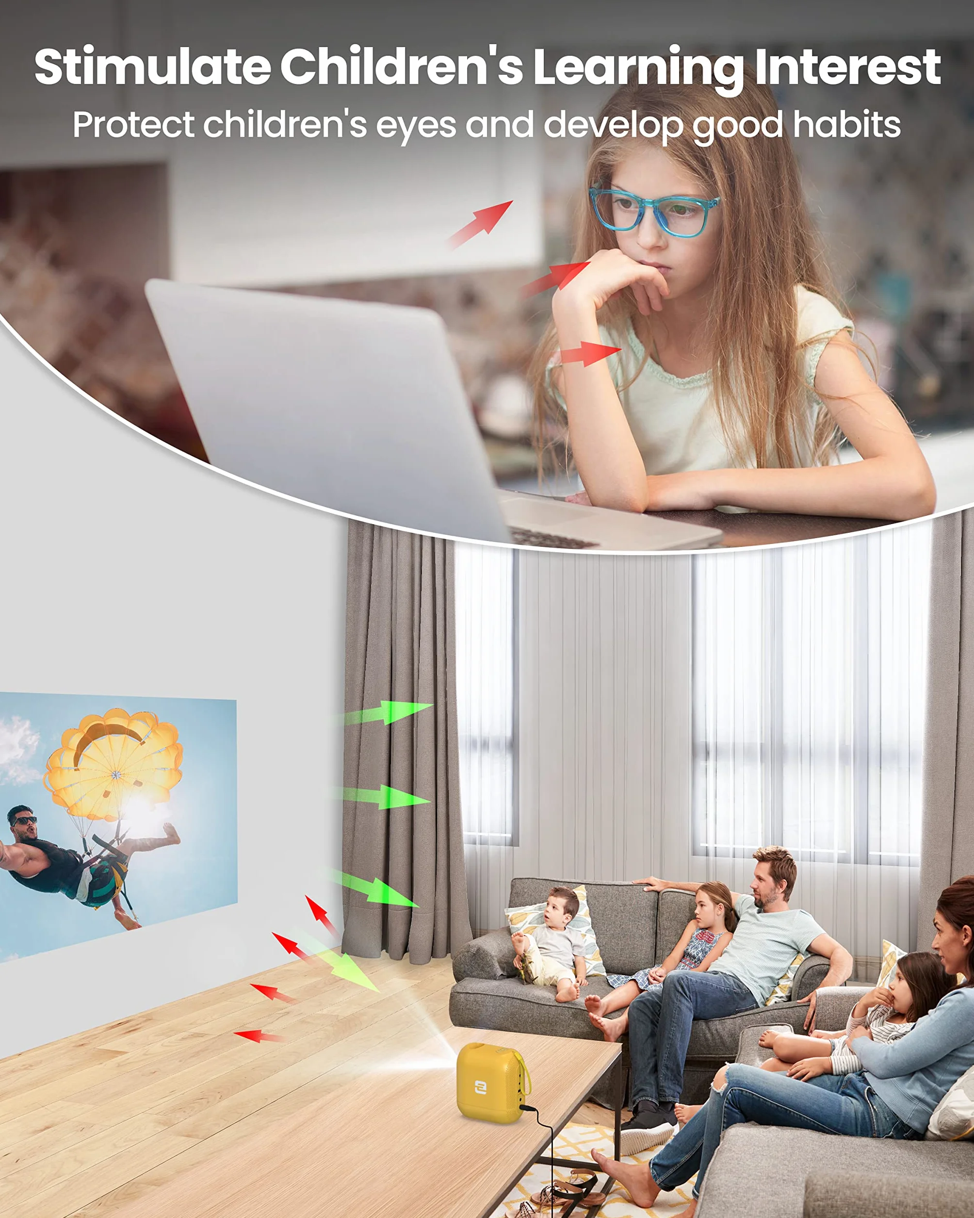 ETOE D1 EVO mini rzutnik Android 9.0 projektor 5G WLAN Bluetooth korekcja trapezu HDMI