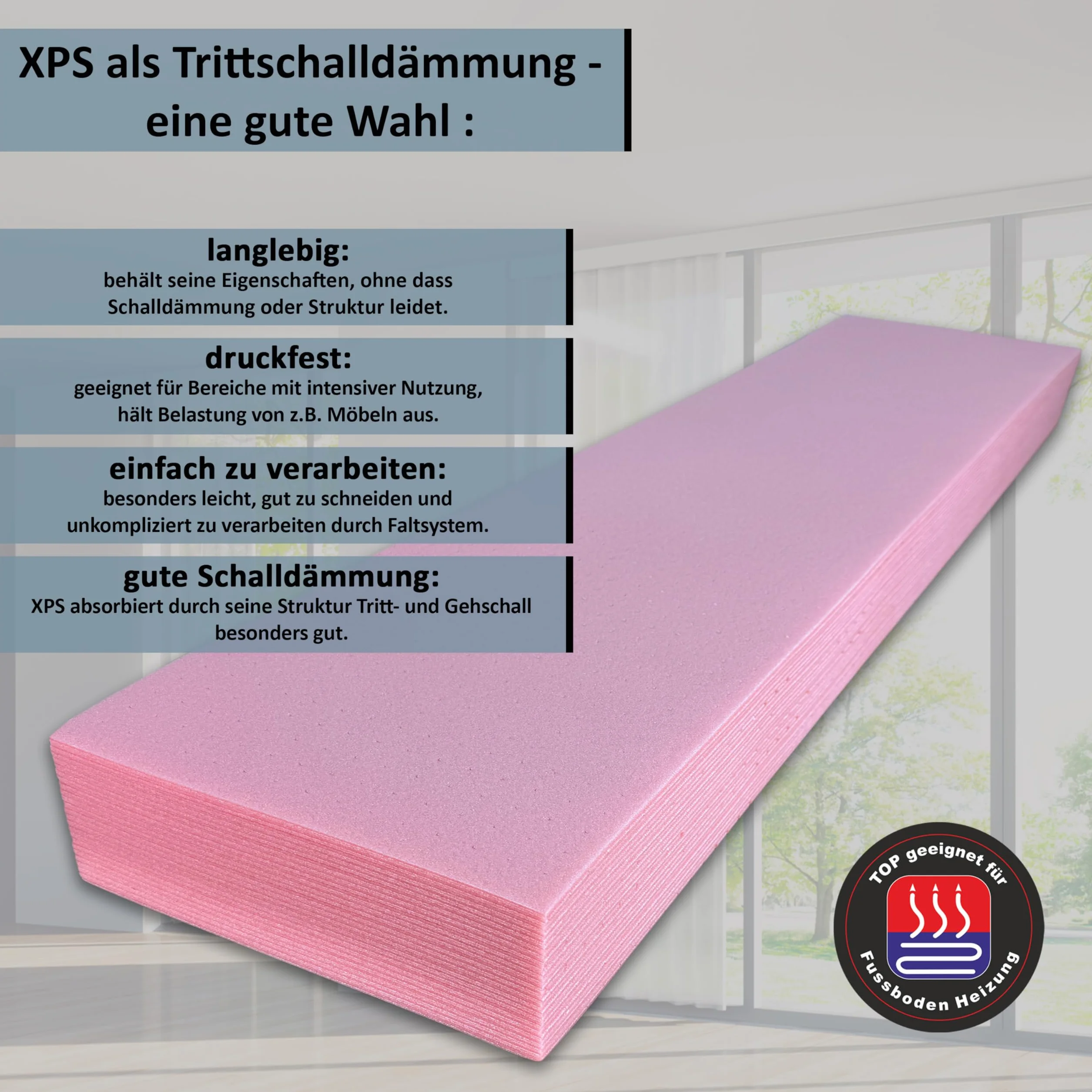 Laminat i parkiet podkład do montażu redukcji hałasu dla ogrzewania podłogowego uficell XPS-Quick PLUS, grubość: 1,8 mm (1 paczka | 12,6 m²)