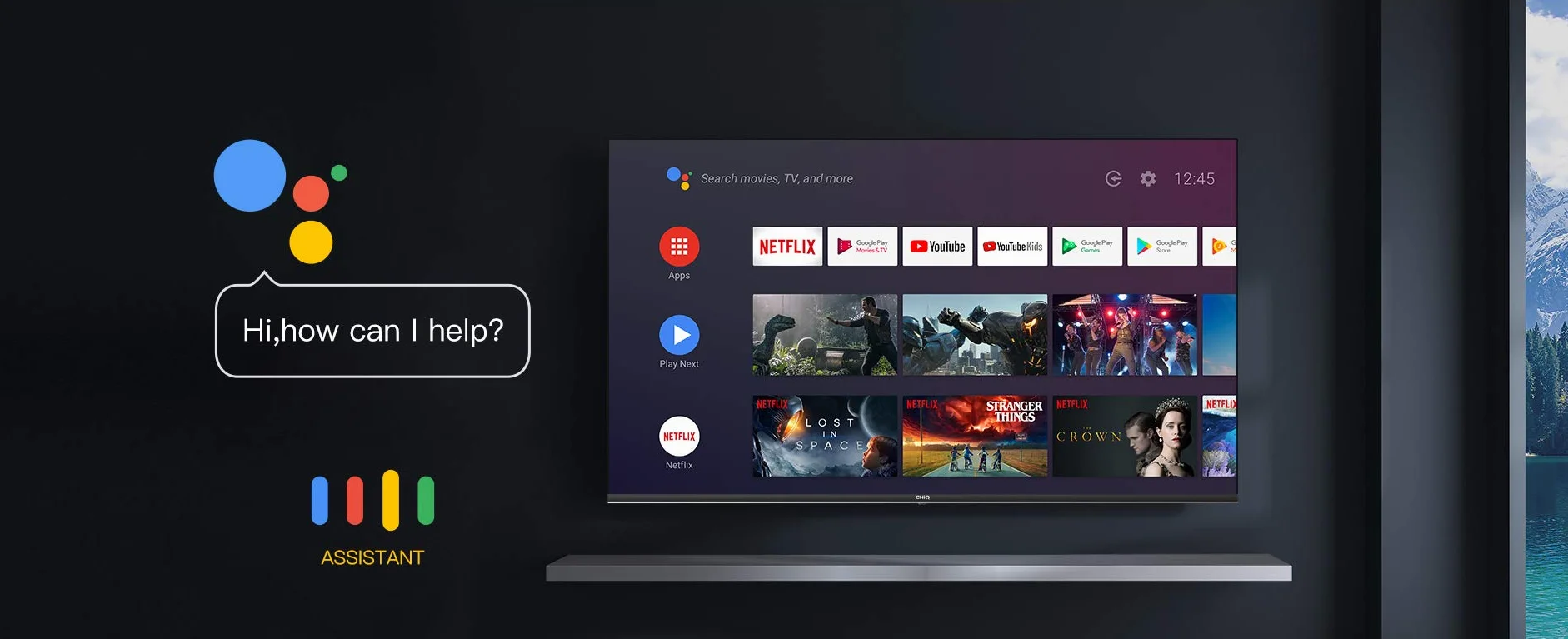 CHIQ U50H7A, 50", Android Smart TV, UHD, 4K, WiFi, Bluetooth, Google Assistant, Netflix, Prime Video, 3 HDMI, 2 USB