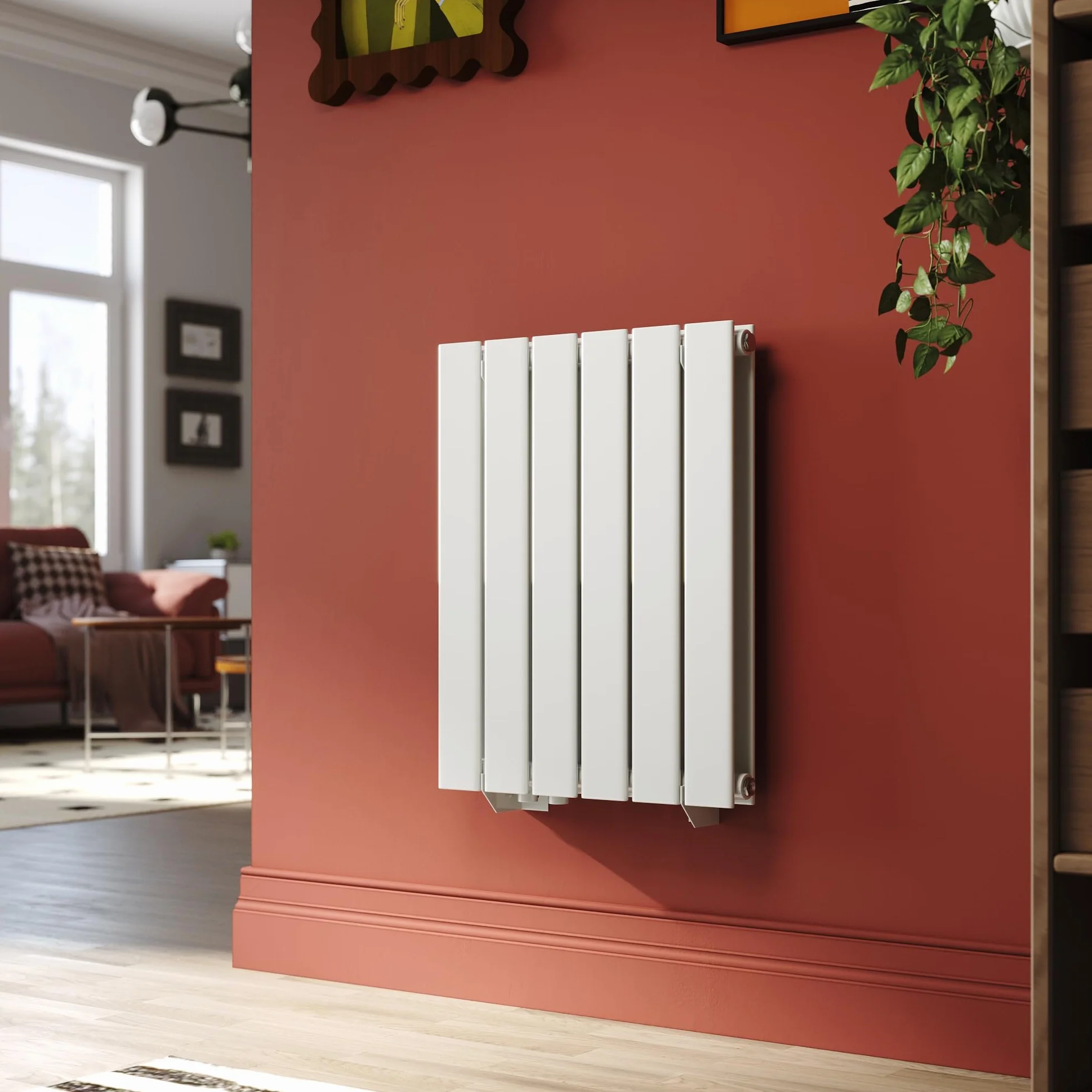 SONNI Designerski grzejnik 600 x 465 mm, biały, dwuwarstwowy grzejnik płaski i mały, do łazienki, pionowy grzejnik łazienkowy, płaski grzejnik panelowy do łazienki, grzejnik płaski z przyłączem
