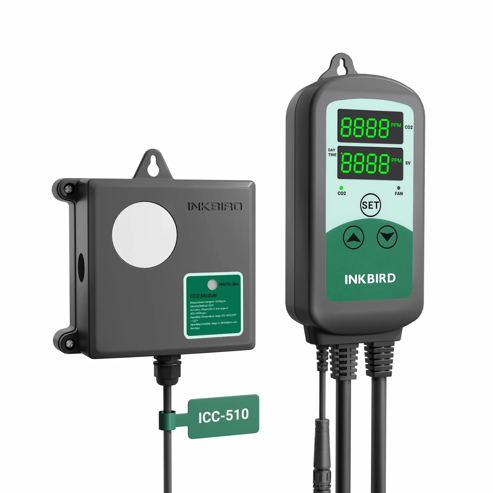 Inkbird ICC-510 Kontroler CO2, inteligentny kontroler dwutlenku węgla z 2 wyjściami do generatora CO2 i wentylatora, idealny do szklarni i pomieszczeń uprawowych