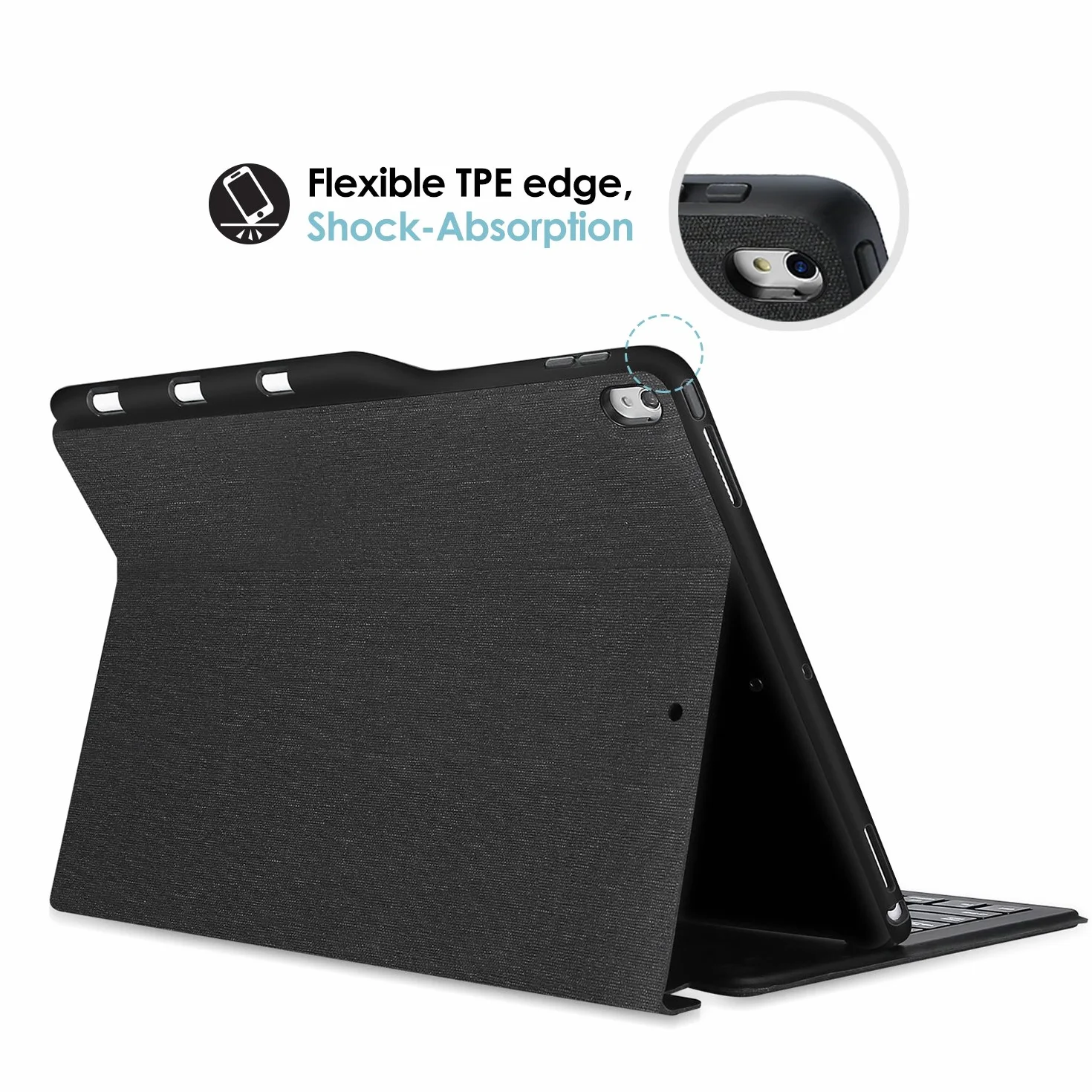 ProCase US-English Keyboard Case for iPad Pro 12,9" 2017/2015 (1st / 2. generacji), wbudowany uchwyt na iPencil, lekka obudowa ochronna z klawiaturą bezprzewodową – czarna
