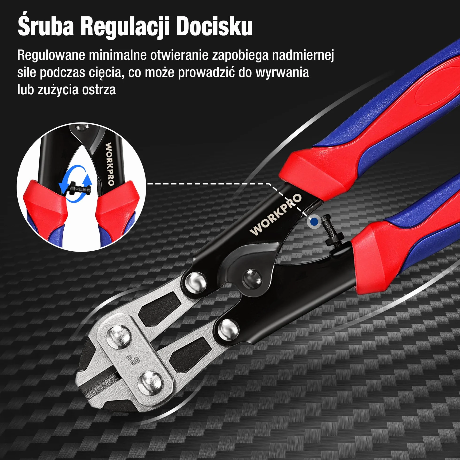 WORKPRO Mini przecinak do śrub 210 mm, przecinak do kabli Cr-V, obcinacz do nożyc sprężynowych z miękkim antypoślizgowym uchwytem