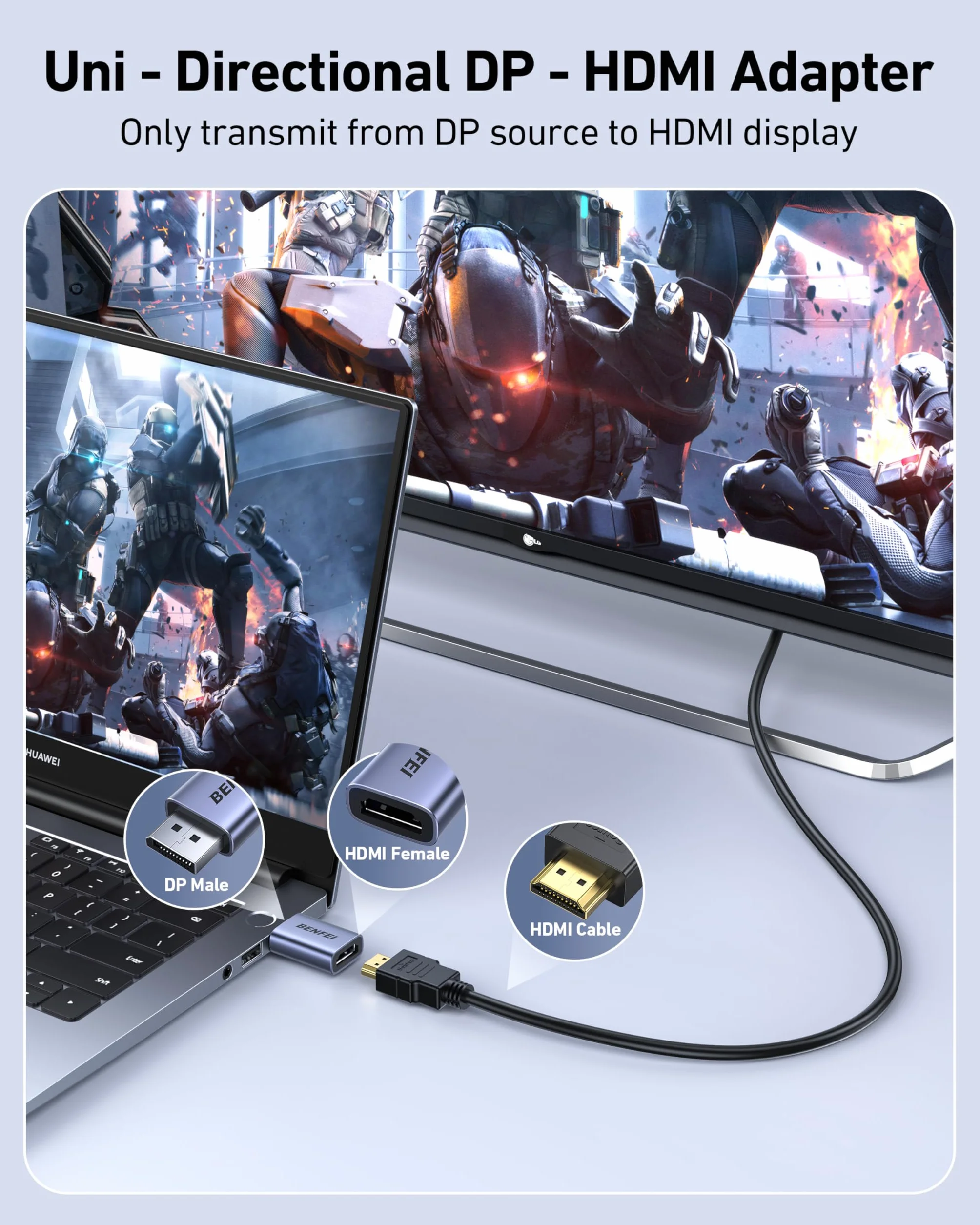 BENFEI Adapter DisplayPort na HDMI 4K 2-pak, konwerter DP 1.2 na HDMI 1.4