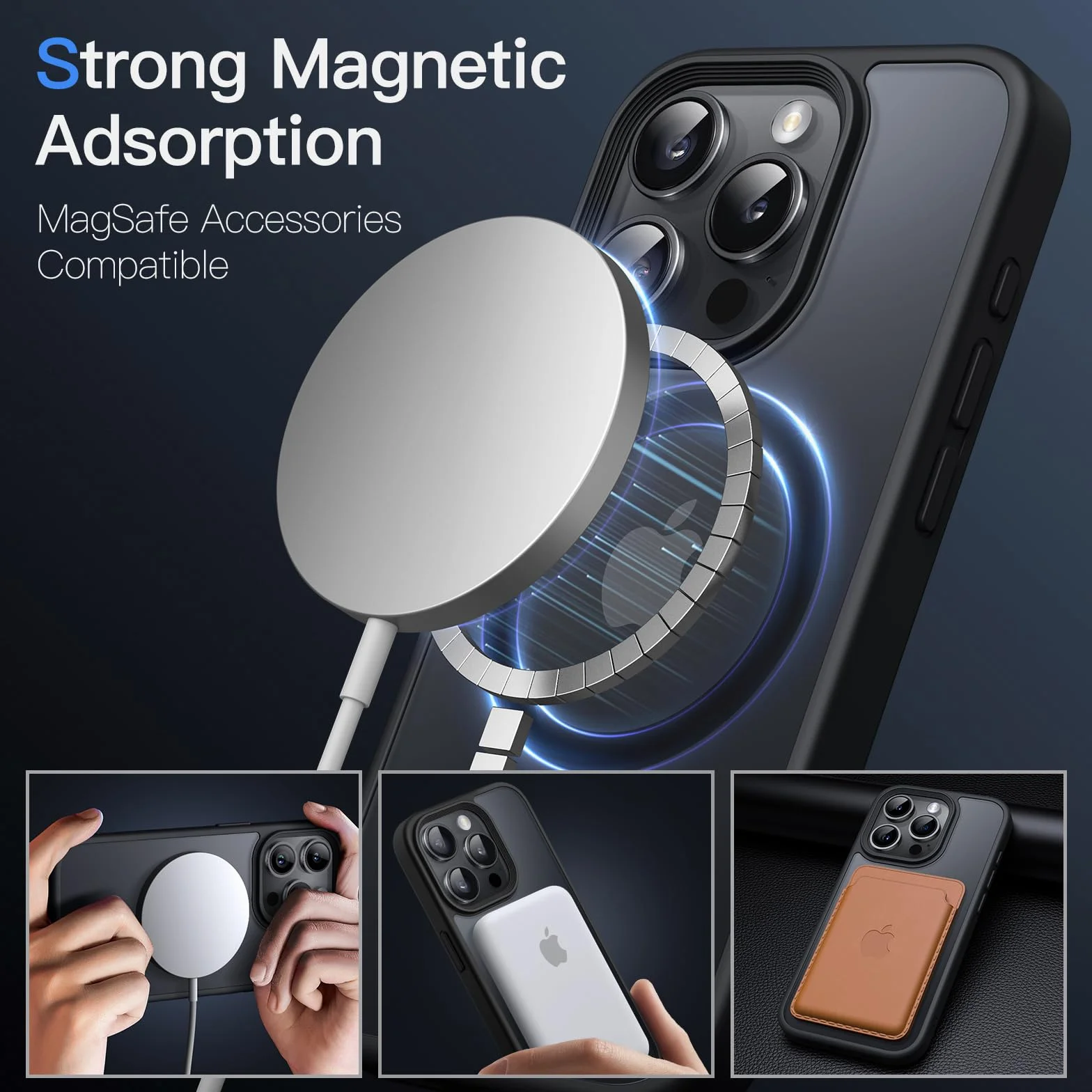 JETech Etui Magnetyczne iPhone 15 Pro 6,1 Cala MagSafe Półprzezroczysta Matowe Odporny na Wstrząsy Czarny