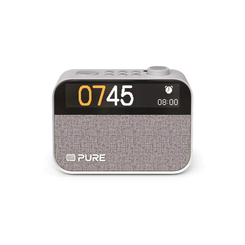 Pure Budzik nocny i biurowy (radio cyfrowe DAB+/FM, Bluetooth, urządzenie do hałasu, pomoc w zasypianiu, budzik, lampka nocna, ściemniany wyświetlacz), bawełna biała, normalny