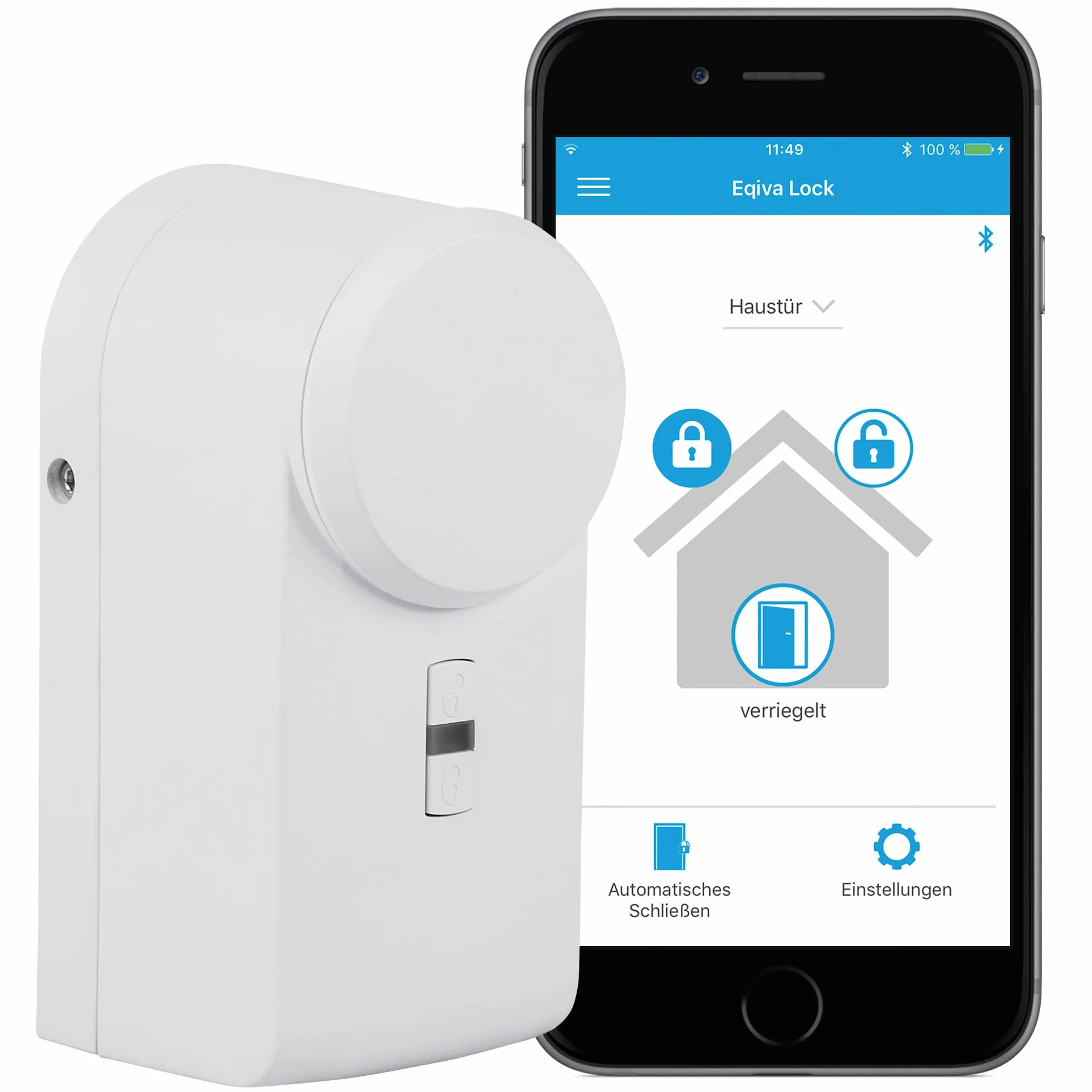 eqiva Napęd inteligentnego zamka drzwi Bluetooth, biały, 142950A0, 5,6 x 5,2 x 11,4 cm