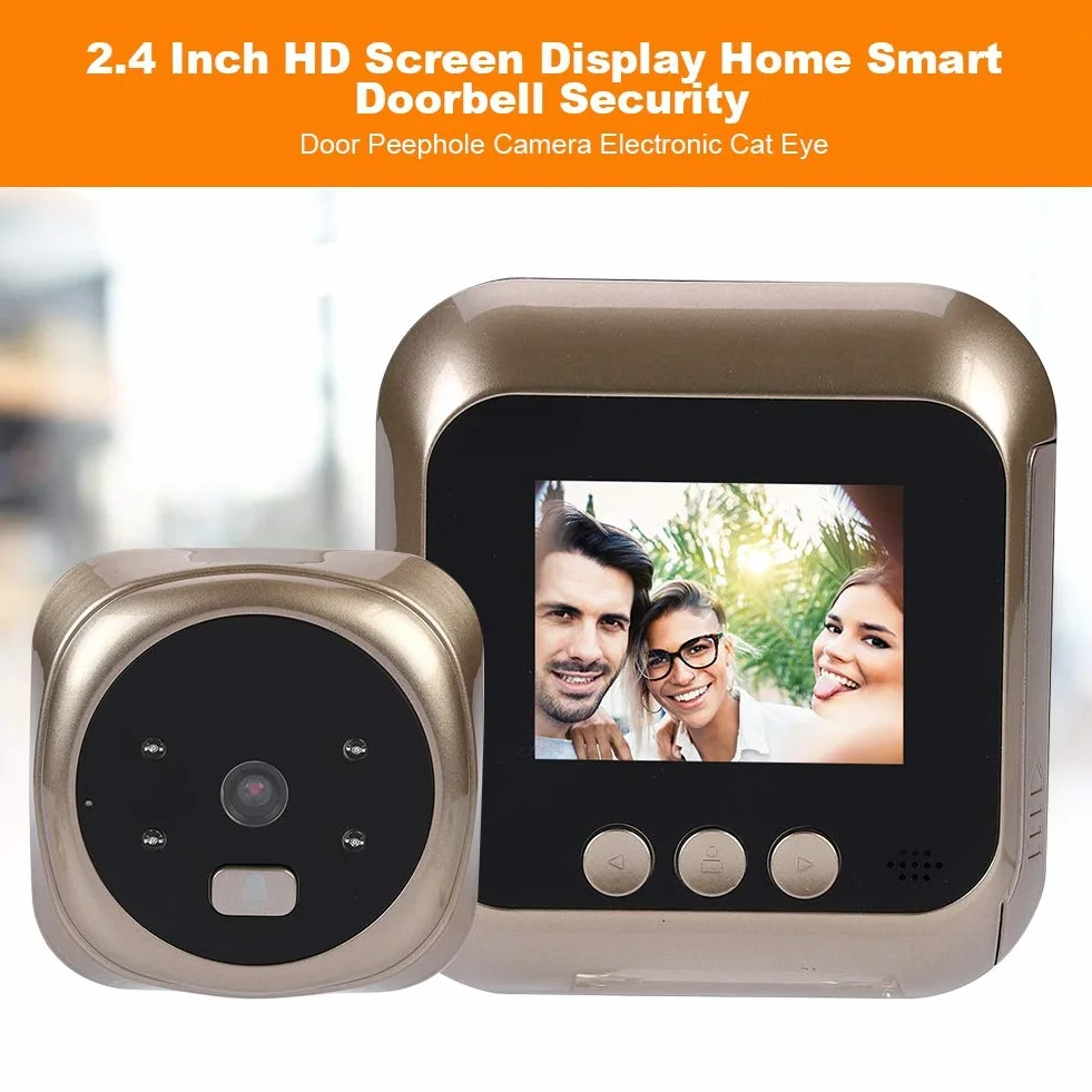 2,4 cala HD inteligentny dzwonek do drzwi, cyfrowy wizjer do drzwi, kamera TFT LCD, ekran 135° HD z noktowizorem na podczerwień i 24-godzinnym monitorowaniem, kamera elektroniczna, kocie oko