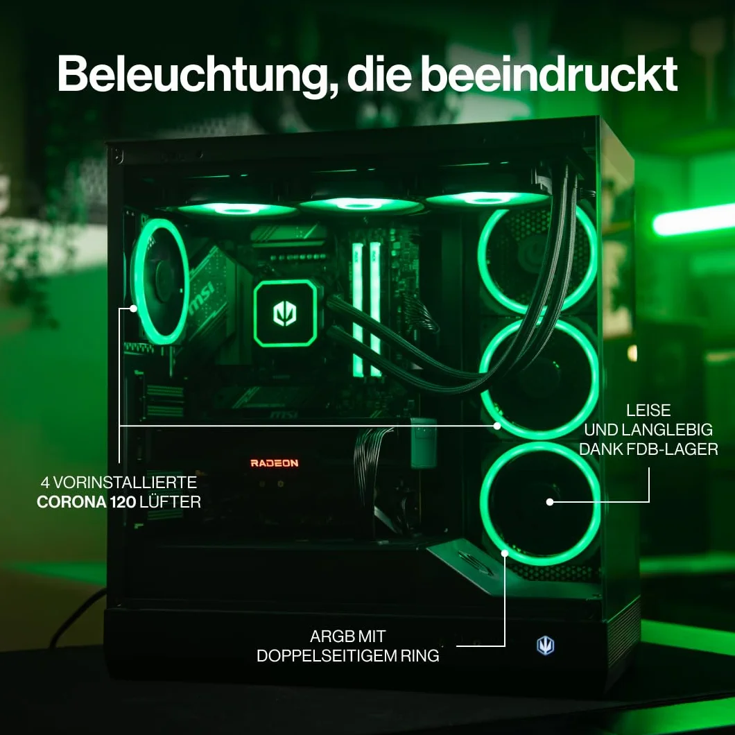 ENDORFY Fishtank 6000 Corona obudowa PC ATX E-ATX gamingowa panoramiczna szkło hartowane 4x120mm wentylatory ARGB PWM USB-C chłodzenie 360 mm GPU do 445 mm czarna