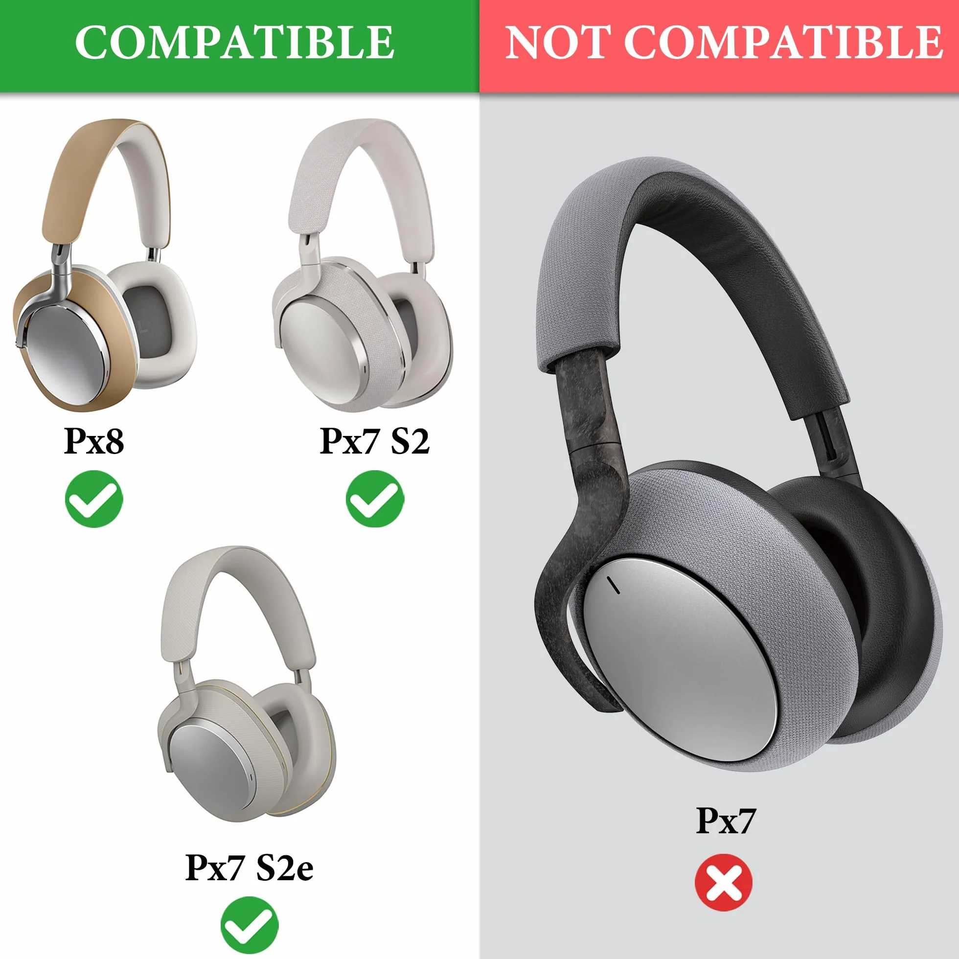Geekria Poduszka pałąka ze skórą owczą kompatybilna z Bowers & Wilkins Px8 / Px7S2 / Px7S2e (niekompatybilna z Px7 / Px7S3) słuchawki, zamienny element naprawczy opaski (Czarny)