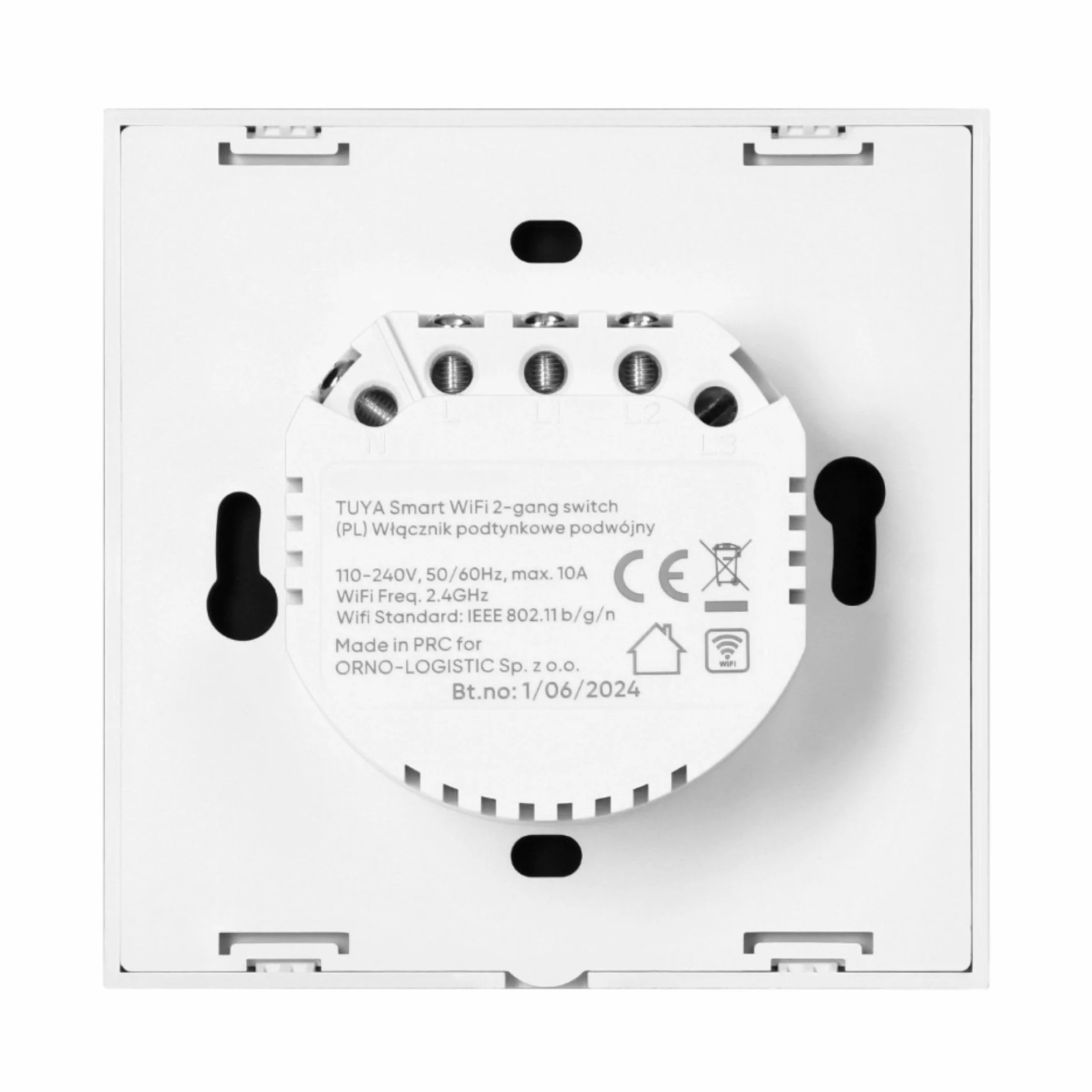 Włącznik Podtynkowy Podwójny Zdalne Sterowanie Oświetleniem Wifi Aplikacja Tuya Smart Home Szklany Panel Dotykowy Podświetlenie Nocne LED (biały)