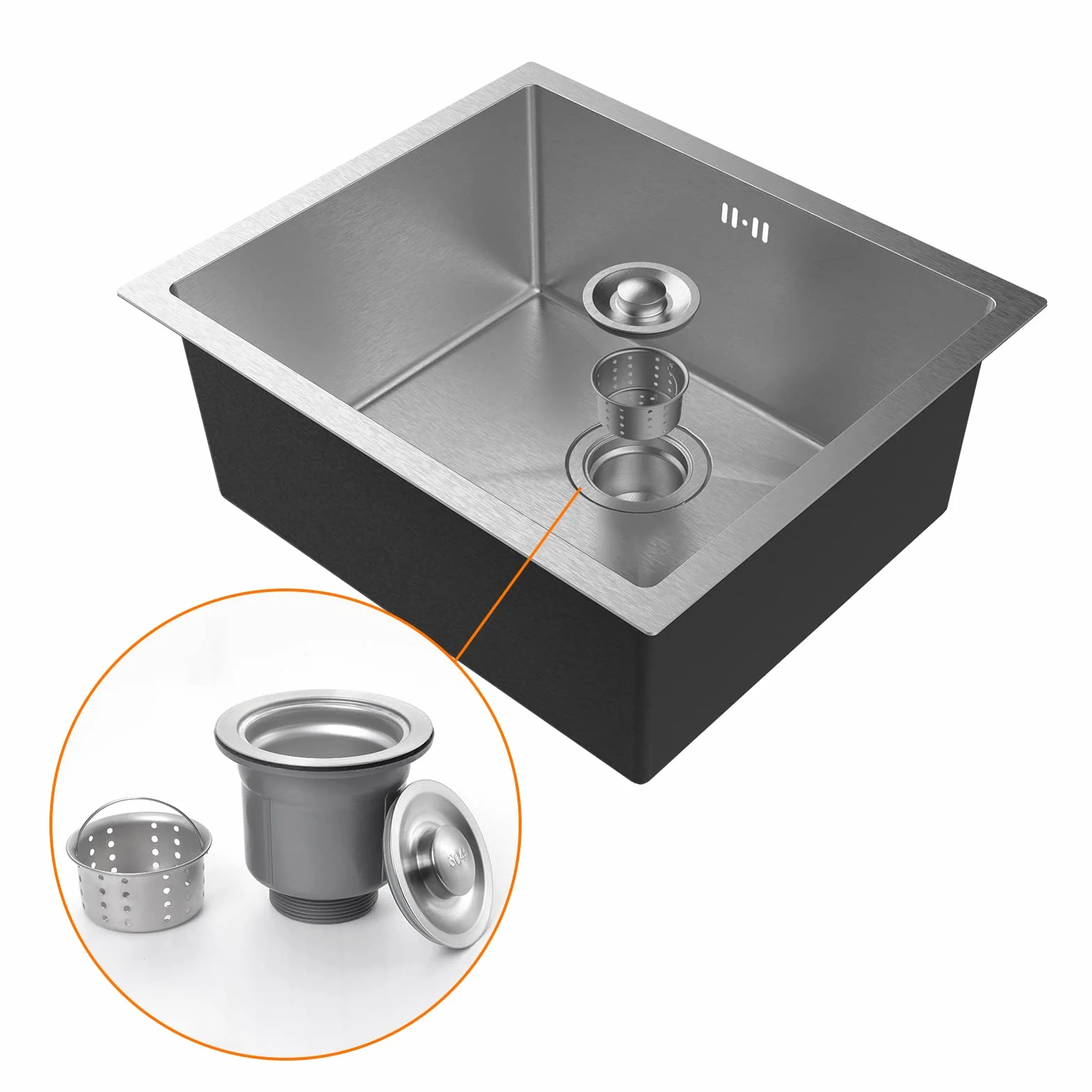 Ibergrif M85043 Zlewozmywak kuchenny ze stali nierdzewnej 50x43 cm Undermount Topmount pojedyncza miska