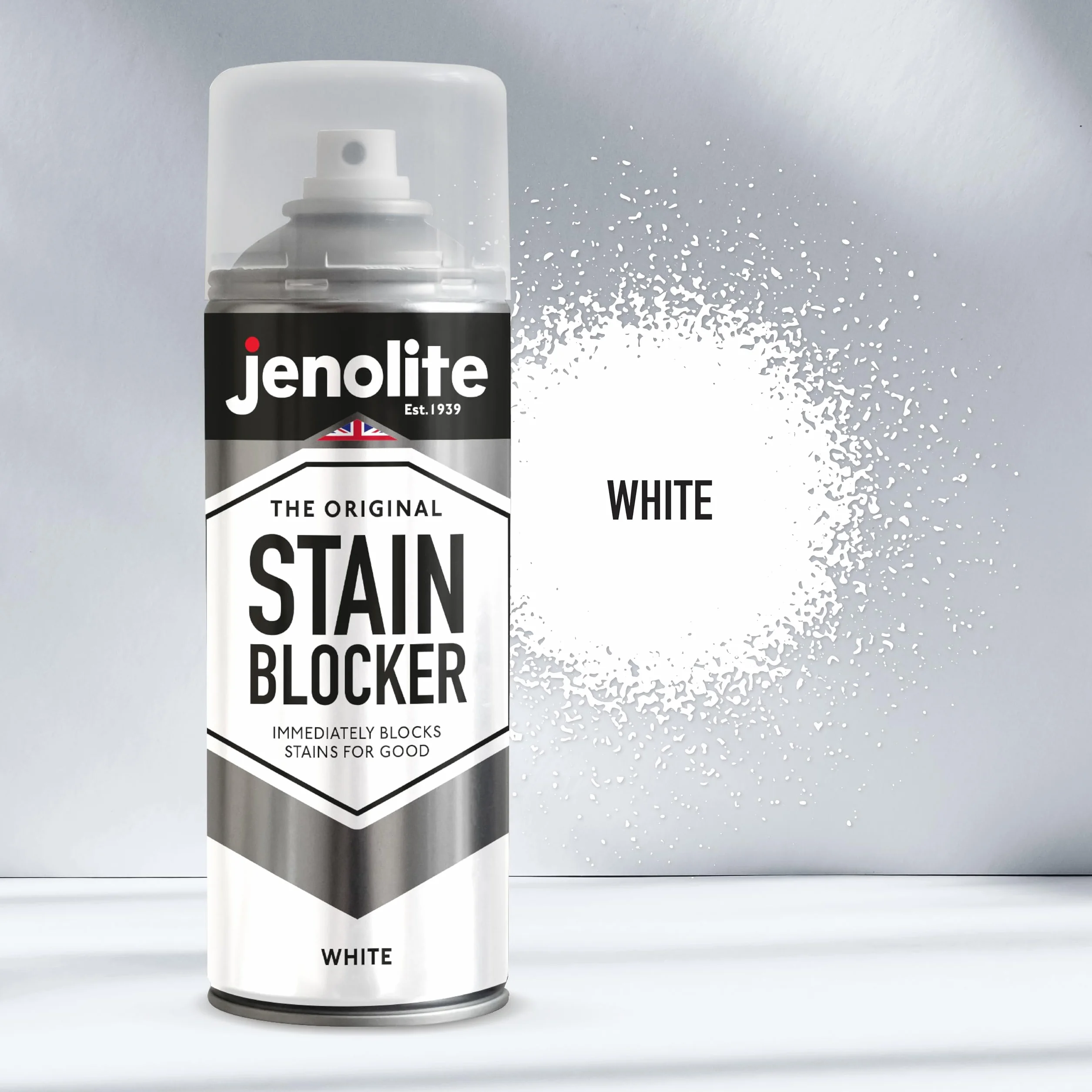 JENOLITE Farba w sprayu blokująca plamy | Biała | 400ml | Odporna na wilgoć farba do ścian i sufitów | Natychmiast blokuje plamy | Sprawdzony wybór zapewniający długotrwałą ochronę przed plamami