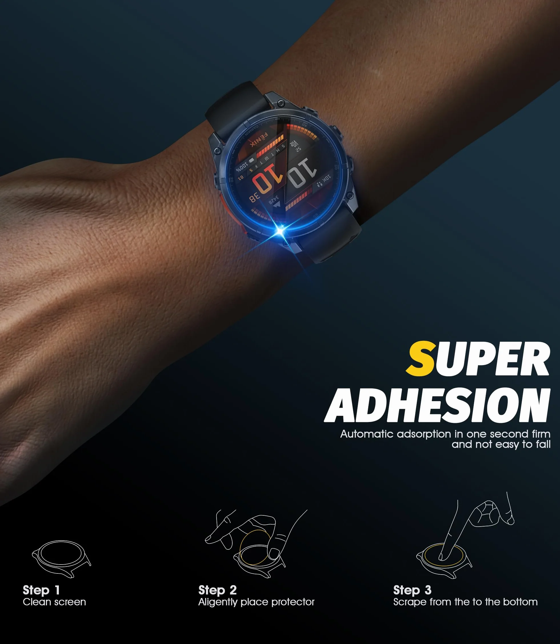 NEWZEROL 3 szt. Ochraniacz ekranu kompatybilny z Garmin Fenix 8 Amoled 47mm z ramą montażową, Anti-scratch 9H Folia ochronna ze szkła hartowanego o wysokiej rozdzielczości