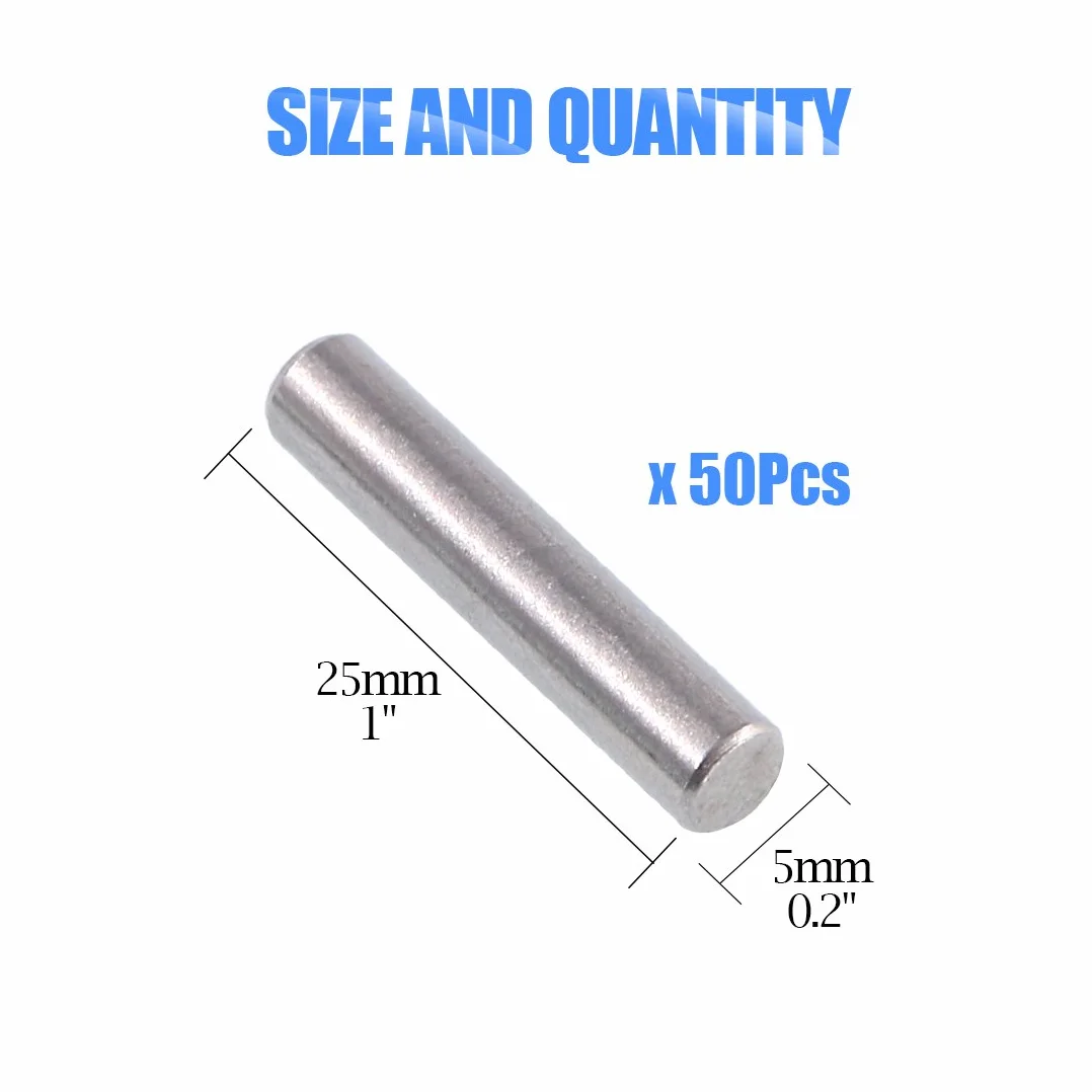 Glarks 50 sztuk 5 x 25 mm kołek ustalający półka ze stali nierdzewnej kołki wsporniki trzpień pręt elementy mocujące