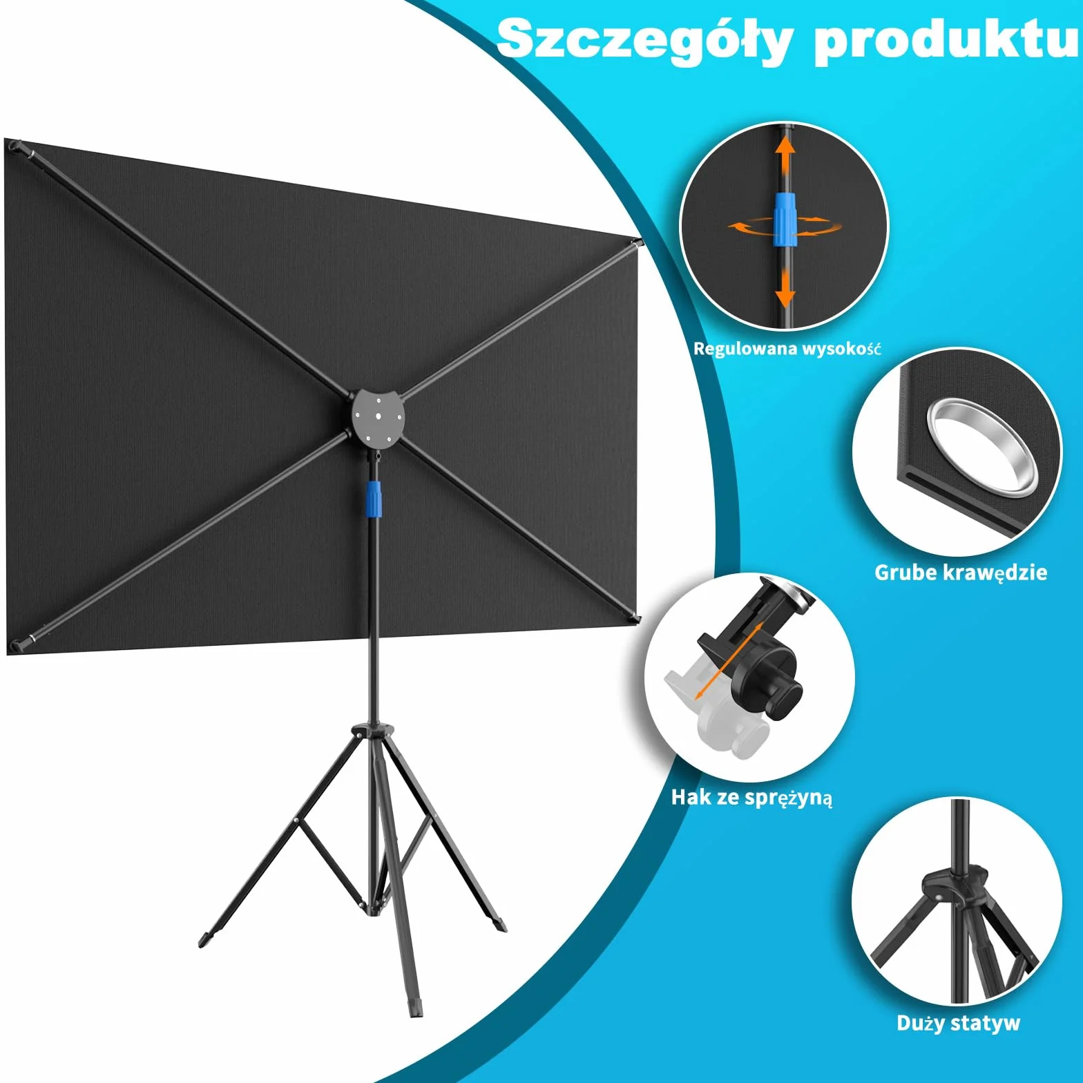VISULAPEX ALR Ekran Projekcyjny 177x100cm (80") Format 16:9, Kino Domowe HD 4K 3D, Rzutnik Ekran Projekcyjny Ze Statywem, ekran PCV i z włókna szklanego, regulacja wysokości i łatwy montaż