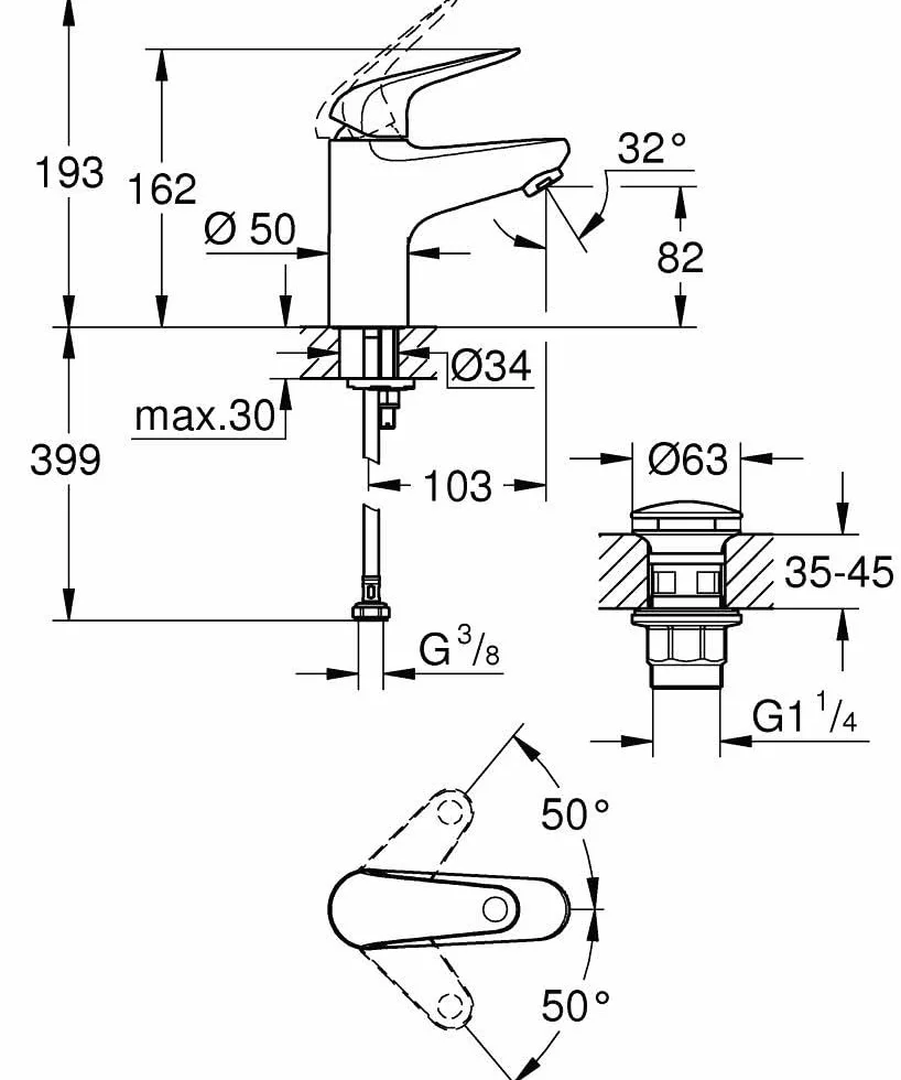 GROHE Swift 24318001 armatura umywalkowa (oszczędność wody, wysokość ~ 16 cm, w zestawie narzędzie montażowe, odpływ Push-Open), chrom