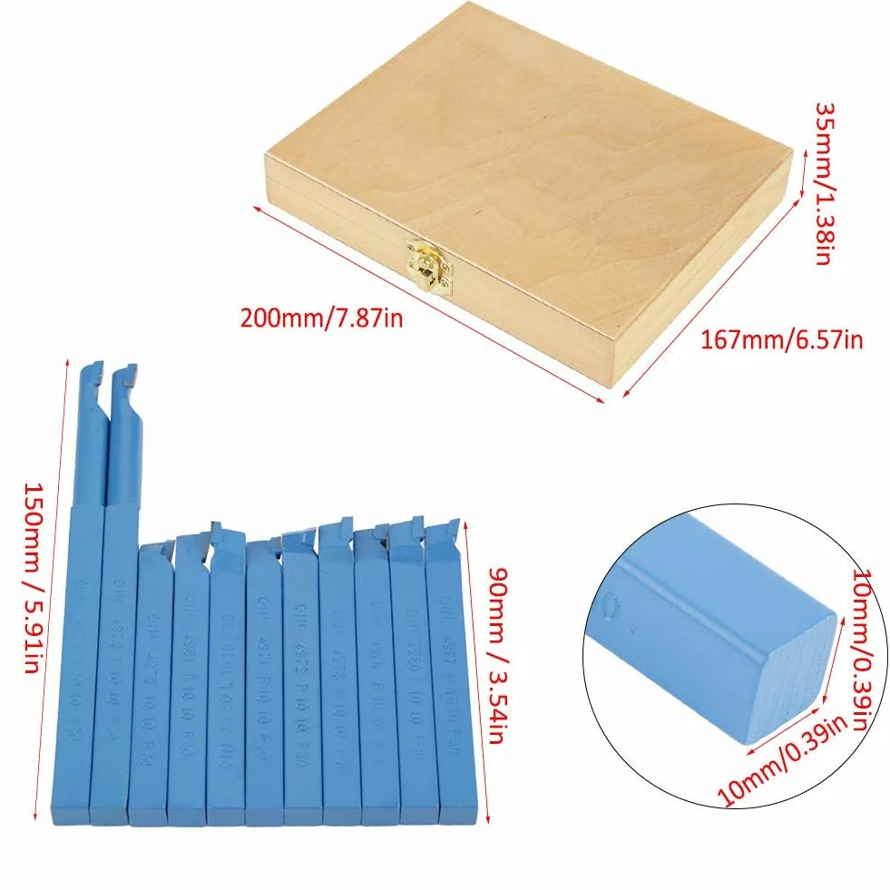 11 sztuk dłuto tokarskie narzędzie tokarskie z węglika wolframu spawanie frezowanie zestaw narzędzi tokarskich do tokarki (10x10mm)