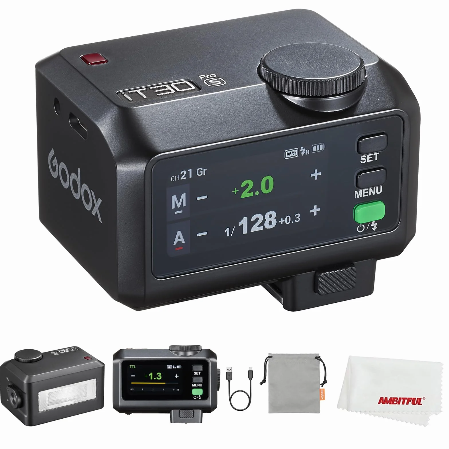Godox iT30Pro S Mini Flash TTL HSS 1/8000 bezprzewodowy 2,4 G kolorowy ekran dotykowy 2,8 cala bateria litowa czarna