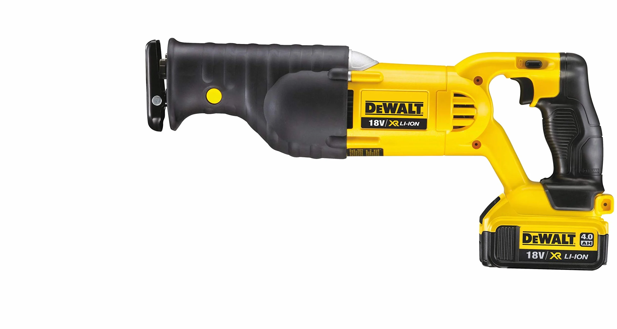 DeWalt Akumulatorowa piła szablasta (18 V, 4,0 Ah, elektryczna regulacja prędkości skokowej i elektroniczny hamulec silnika, wymiana brzeszczotu bez użycia narzędzi, w zestawie 2 akumulatory, ładowarka do szybkiego ładowania i walizka) DCS380M2