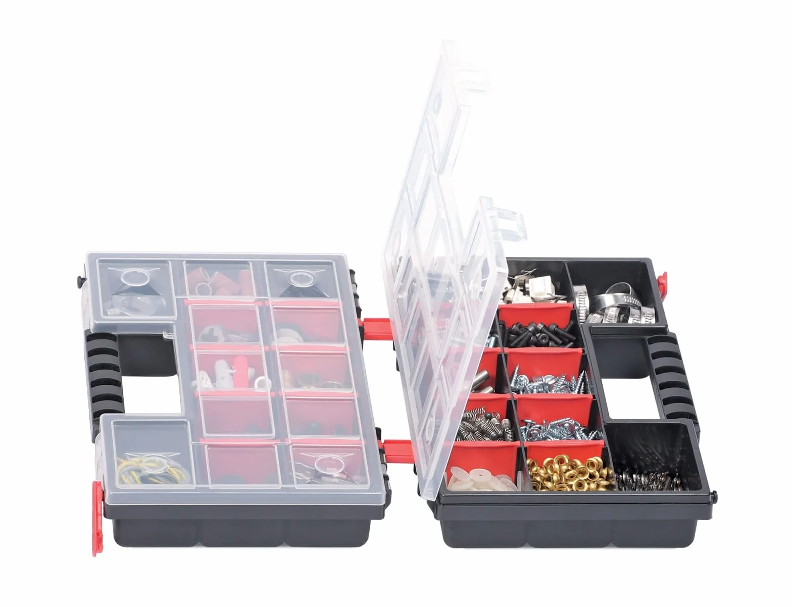 Mivos Dwustronna skrzynka asortymentowa 287x186x100mm - 2-stronna skrzynka do sortowania z 64 regulowanymi przegródkami – pudełko na śruby – Organizer na akcesoria