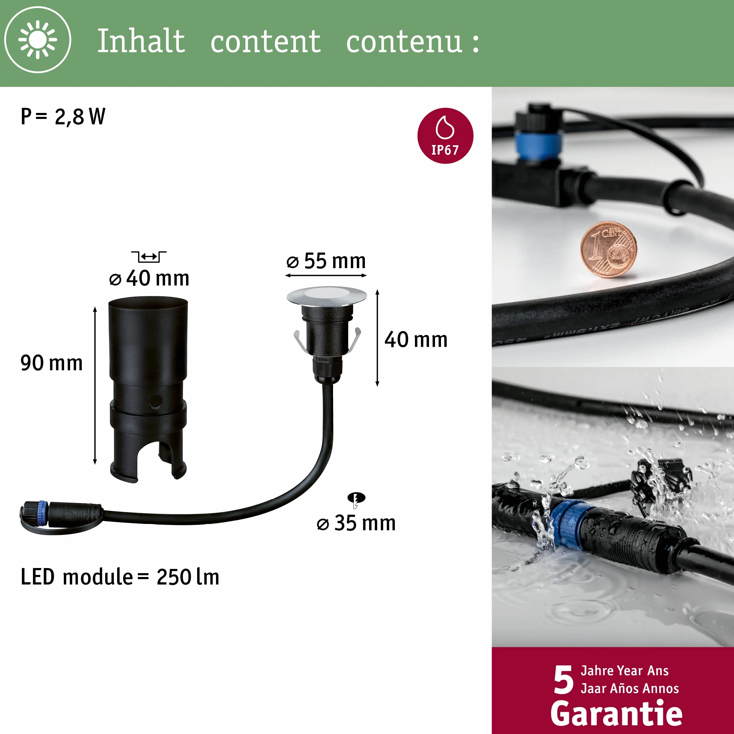 Paulmann 93951 Plug & Shine Floor Mini IP67 3000K 2,5W 24V 93951 oprawa dogruntowa LED ośw. zewnętrzne reflektor gruntowy