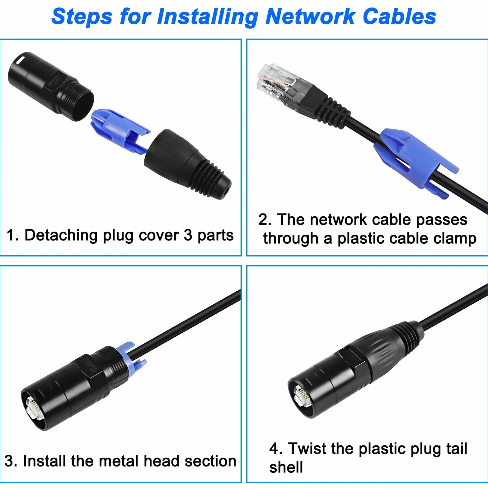 XMSJSIY RJ45 Ethercon wtyczka pokrywa metalowa Ethernet kabel ochrona kabla Ethernet kabel wodoszczelna wtyczka panel mocowanie ekranowane odporne na kurz do kat. 5/6-4 szt