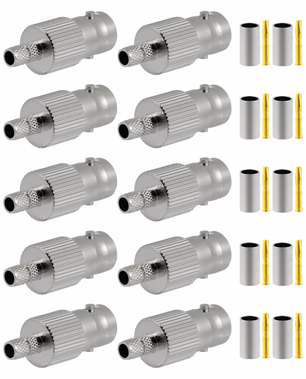 Vecys 10 PCS BNC Żeński Złącze 50 Ohm Złącze Zaciskane dla RG58 RG142 RG400 VLMR195 RF Koncentryczny Kabel