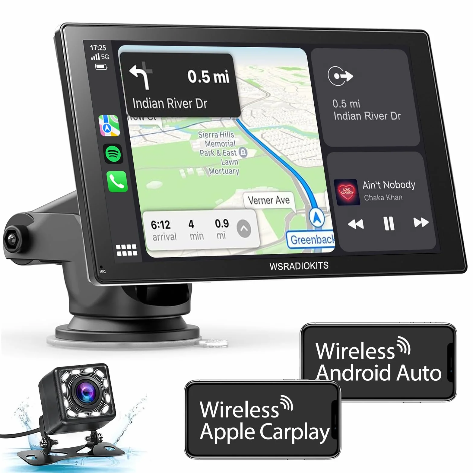 9-calowy bezprzewodowy wyświetlacz Carplay z systemem Android, radio samochodowe, bezprzewodowy ekran Carplay, z systemem Android z AUX/FM, kamera cofania, Mirror Link, Siri i G-oogle, Bluetooth do