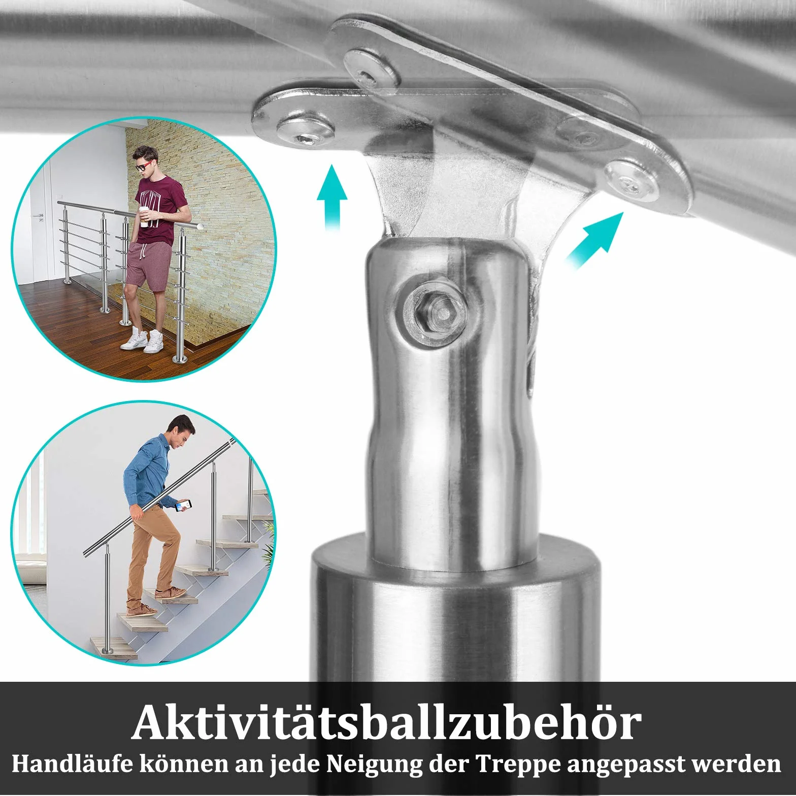 Aufun Poręcz schodowa ze stali nierdzewnej, poręcz do schodów, do użytku wewnątrz i na zewnątrz, na balkon, kolor srebrny, długość: 80 cm, z 2 poprzeczkami