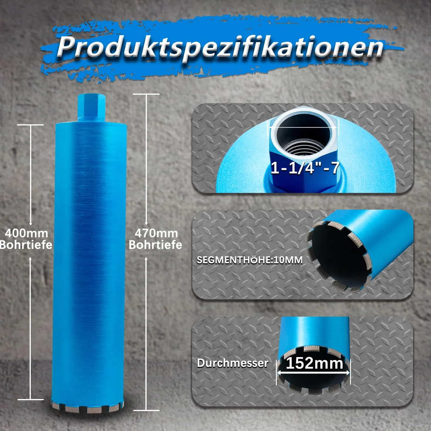 1¼" UNC do koronki rdzeniowej diamentowa koronka wiertnicza spawana laserowo DM 152 mm L 400 mm