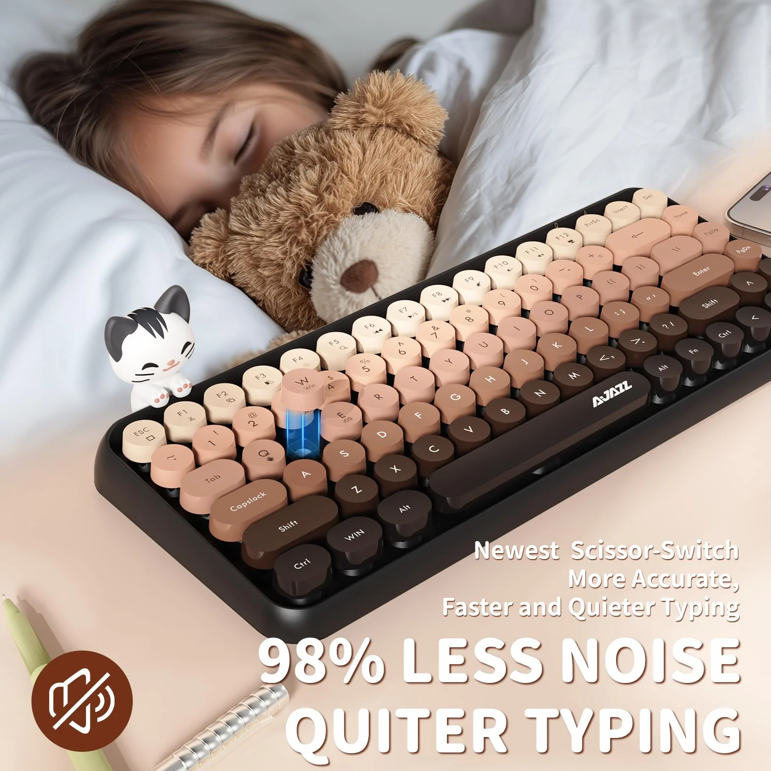 Bezprzewodowa klawiatura Retro Bluetooth 84 klawisze QWERTY Matowa Tekstura Brązowy