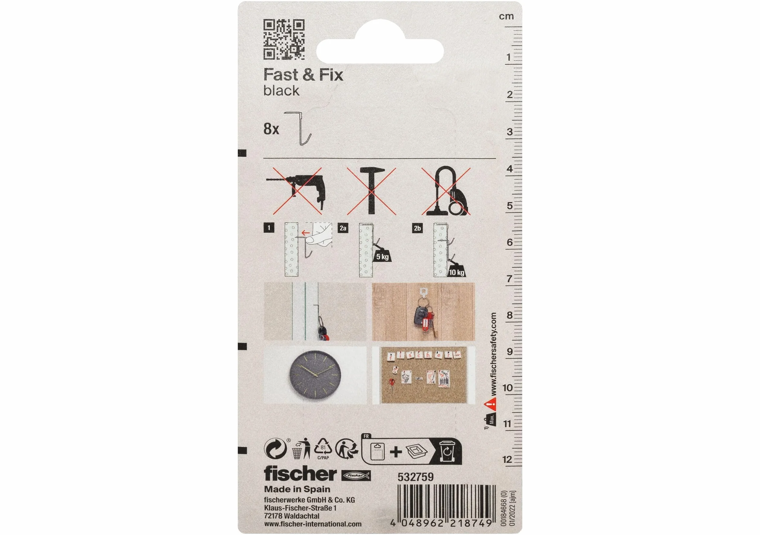 Fischer Fast&Fix Fix Hak, Czarny, ‎1,5 x 7,5 x 14,6 cm, 8 Sztuk