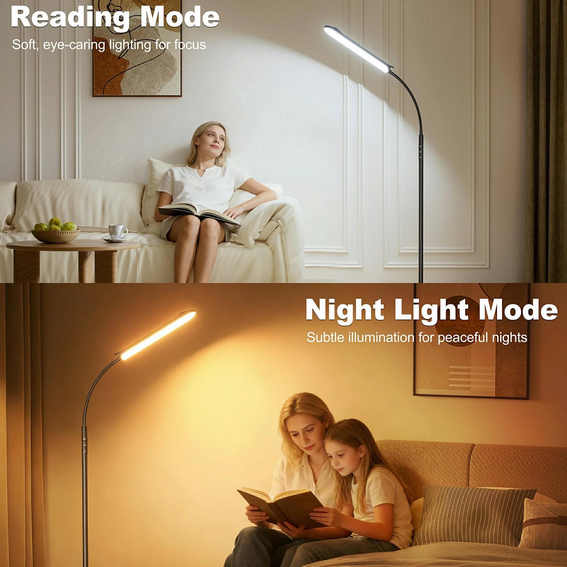 18W Lampa podłogowa LED ściemnialna, Lampa do czytania sofy z 4-kolorową temperaturą, pilot zdalnego sterowania i sterowania dotykowym, nowoczesna lampa podłogowa do salonu Sypialnia biuro, czarny