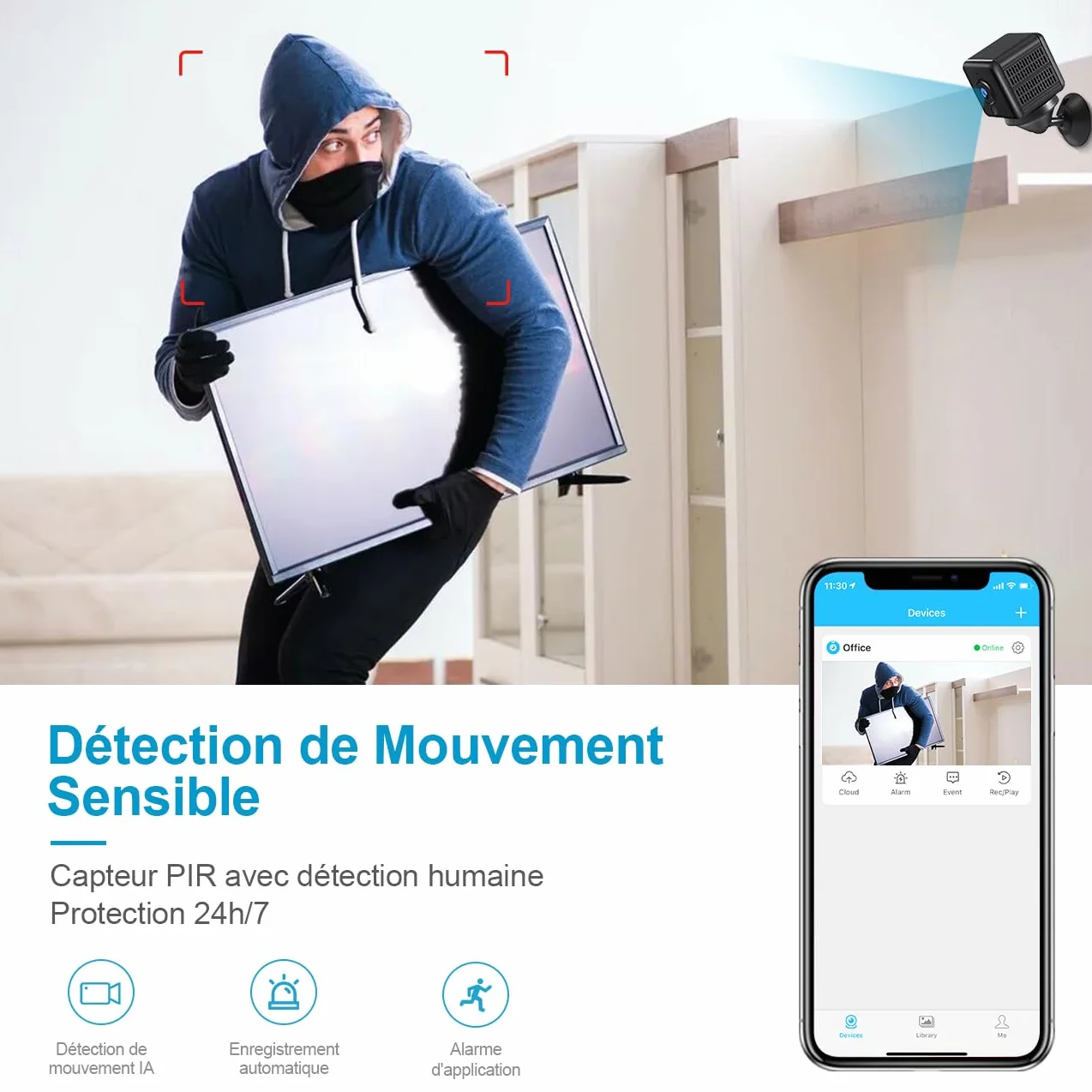 aobo Kamera szpiegowska, WiFi 4K HD, mini bezprzewodowa kamera nadzorująca do wewnątrz/na zewnątrz z długim nagrywaniem baterii z mini ukrytą kamerą szpiegowską, kamerą szpiegowską, noktowizorem (XS)