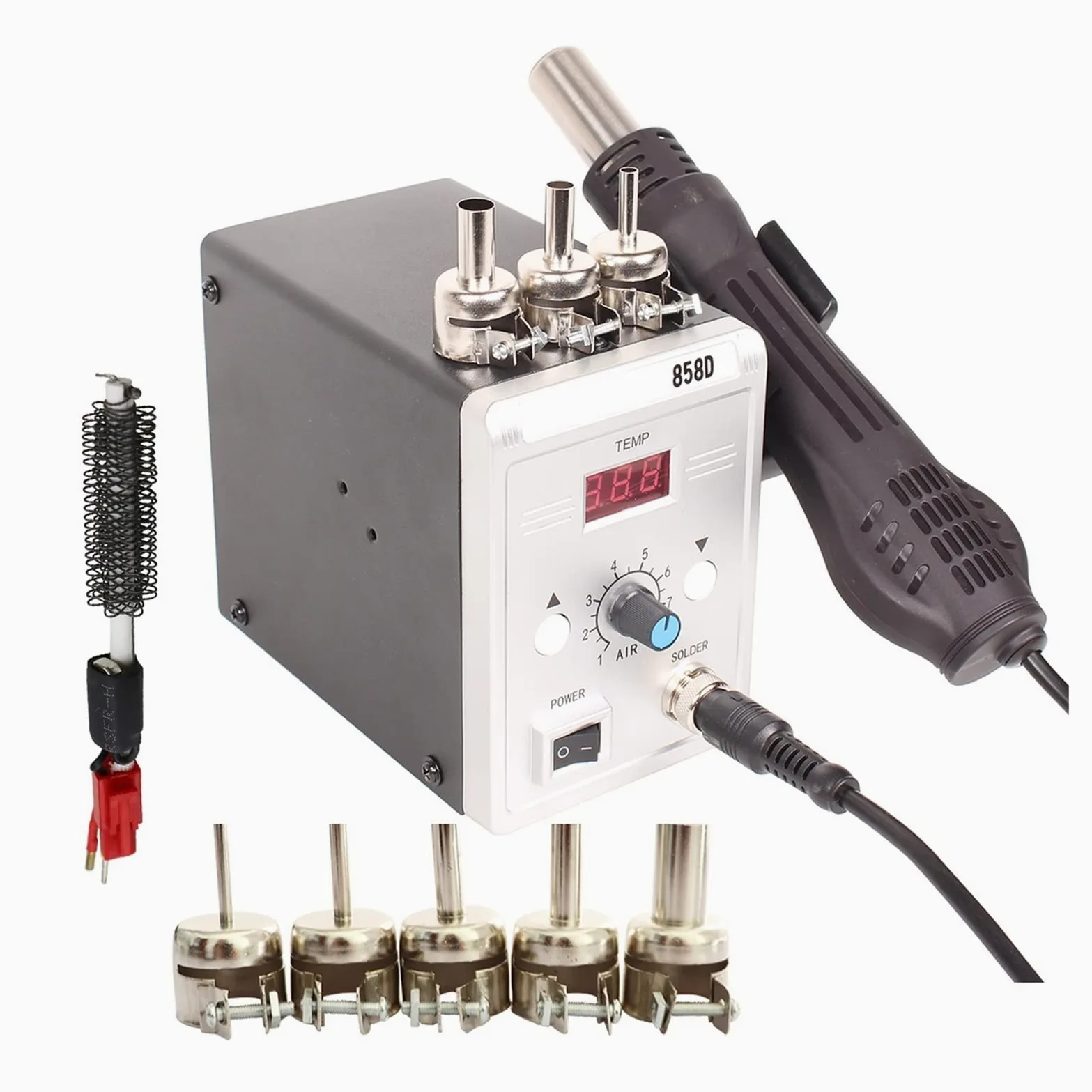 Stacja lutownicza, Soldering Iron Hot Air Station majsterkowanie Digital Rework Phone Repair BGA SMD StationRework Solder(Silver SET-2)