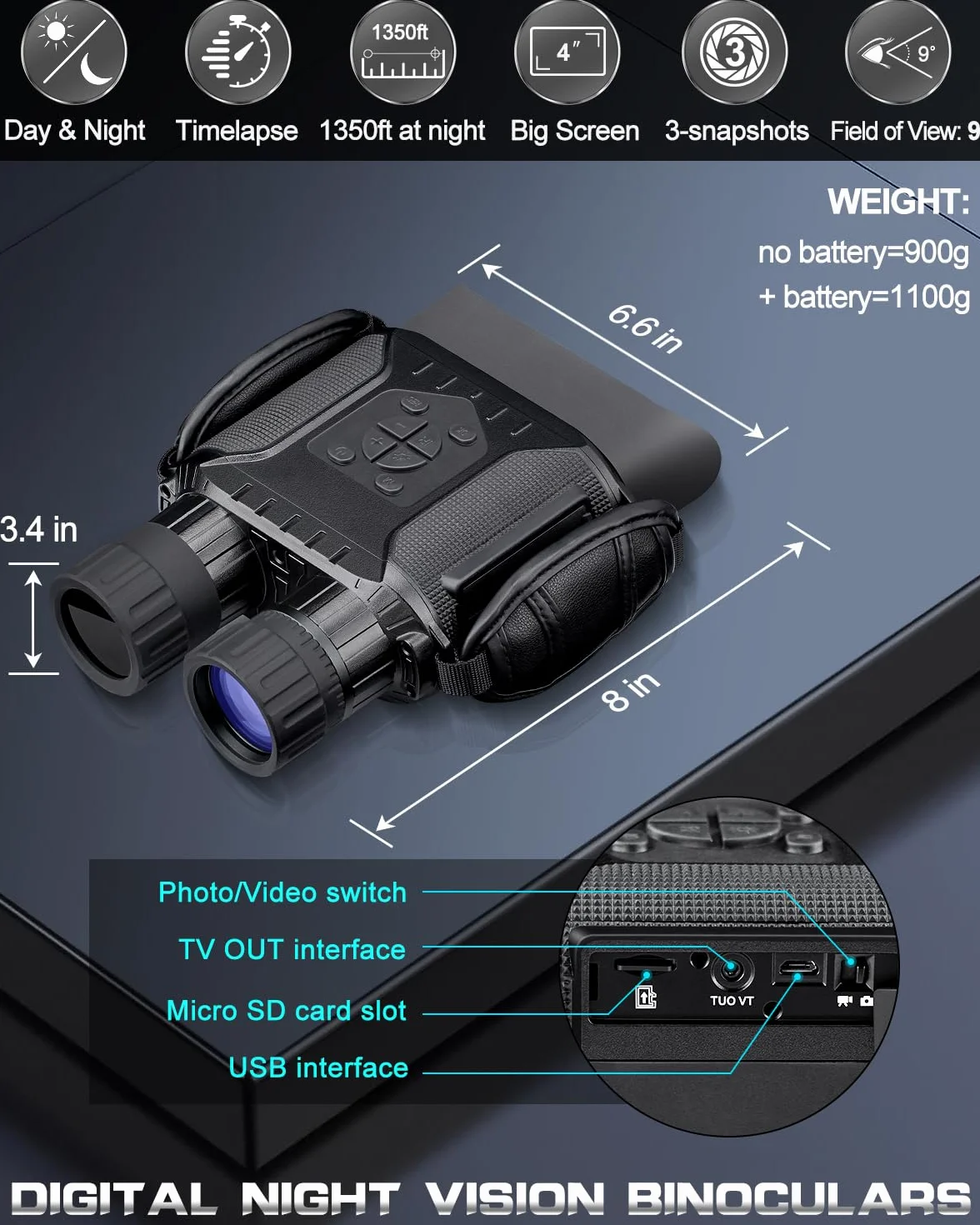 Noktowizor Cyfrowa Lornetka Noktowizyjna Dowesyeen 1280P Zoom Cyfrowy 5X Ekran 4" Odległość 1312ft 32GB