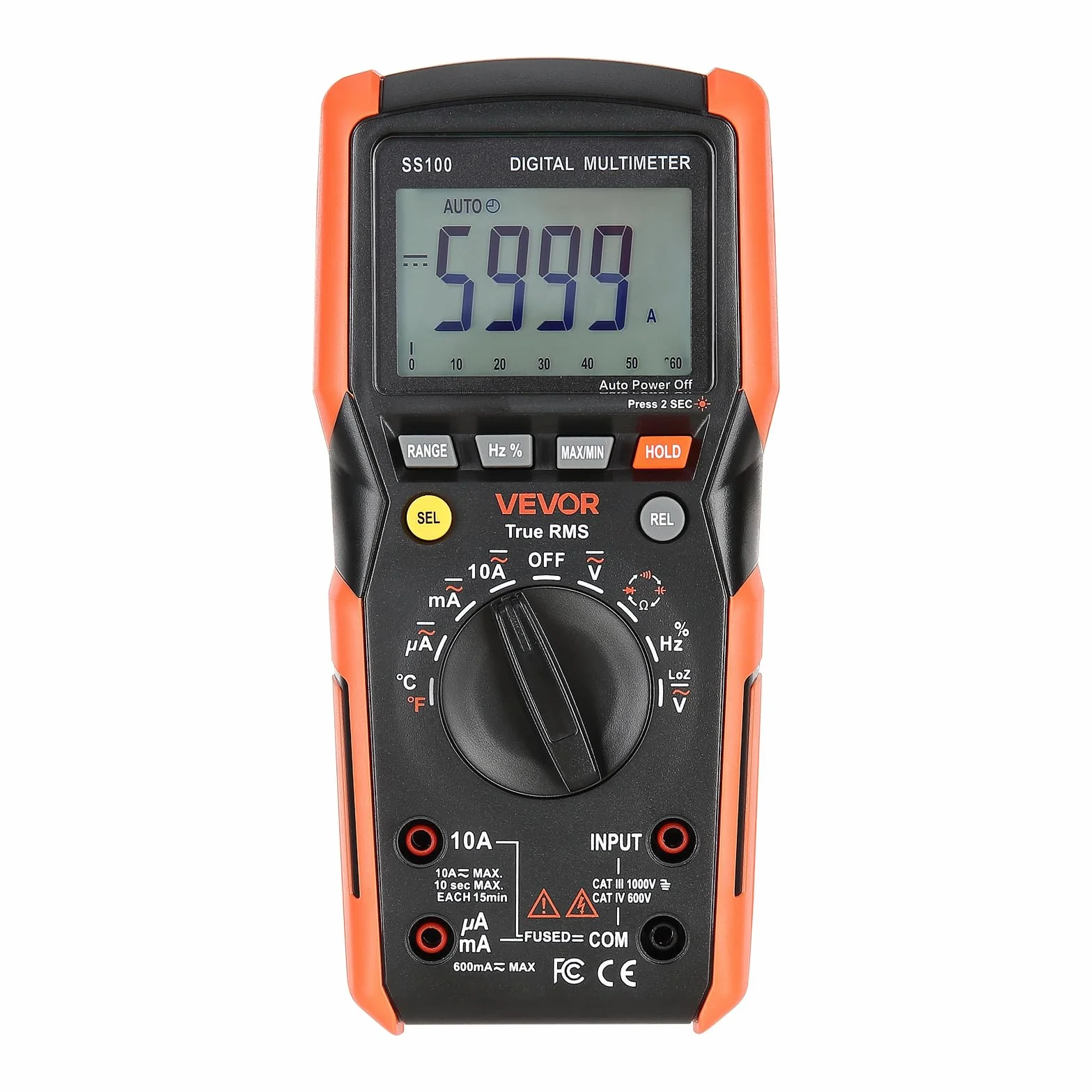 VEVOR Multimetr cyfrowy, 6000-Count TRMS DC/AC woltomierz prądowy, automatyczny wybór zakresu prądu, napięcia, oporu, pojemności, temperatury, diod, przepływu, pomiaru niskiej impedancji