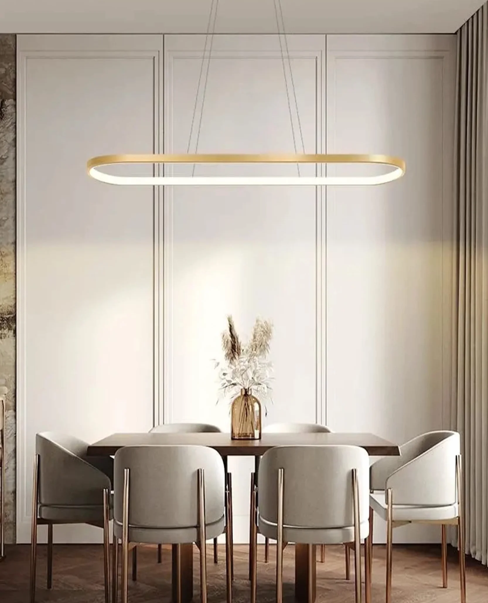 Lampa wisząca LED ściemnialna z pilotem Owalna 120CM Złoto do jadalni kuchni biura