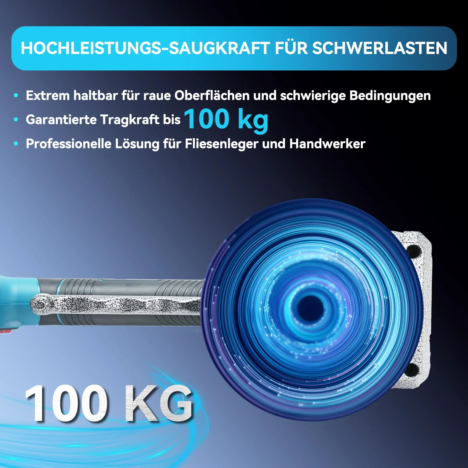 Profesjonalny do płytek do systemu Makita 18 V – siła przyczepności 100 kg, przyssawka 13 cm, 5-stopniowa prędkość – idealna do ceramiki, kamienia naturalnego i szkła (30-260 cm) – akumulator