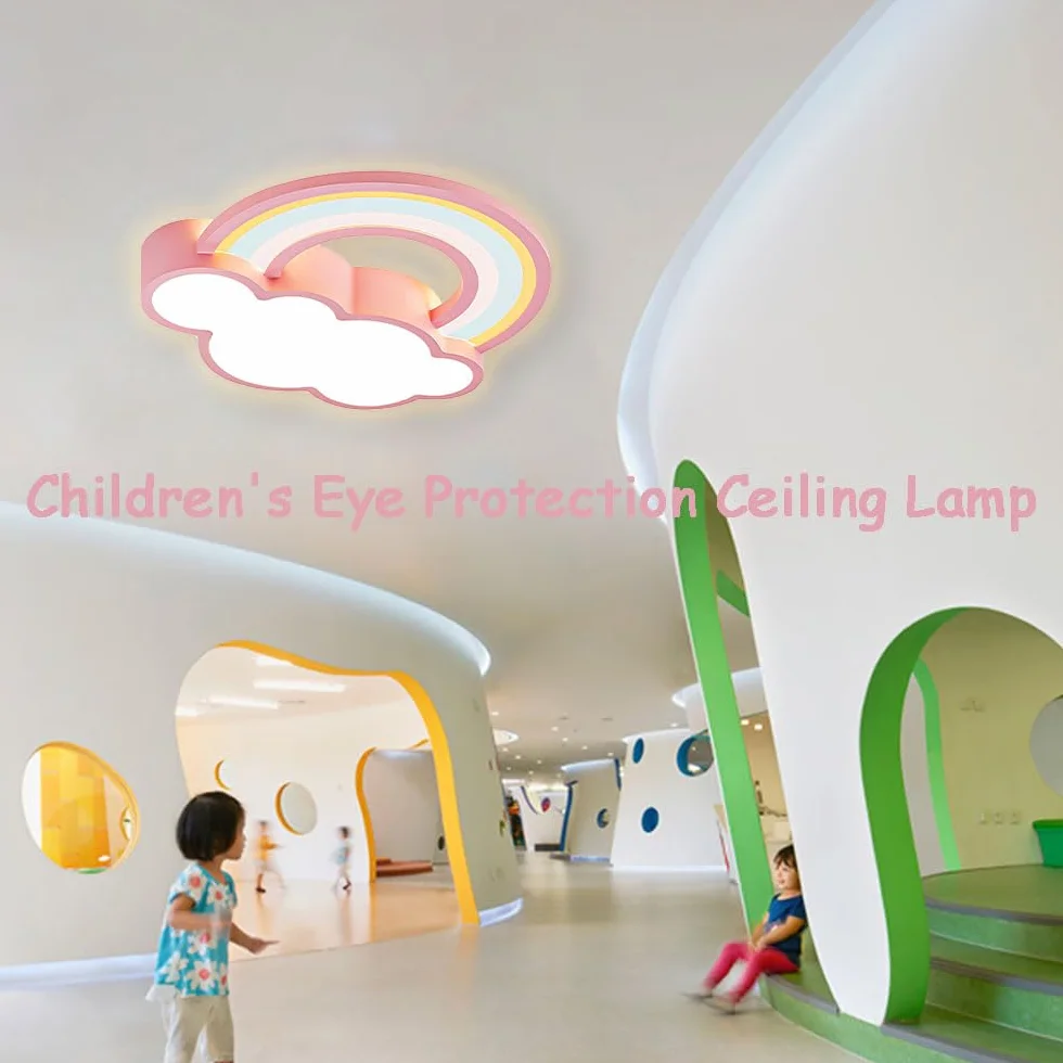 KZT Lampa sufitowa LED ściemniana z pilotem nowoczesne tęczowe chmury lampa wisząca pokój dziecięcy chłopiec dziewczyna lampa sufitowa kreskówka akrylowy abażur żyrandol do sypialni salonu hotelu