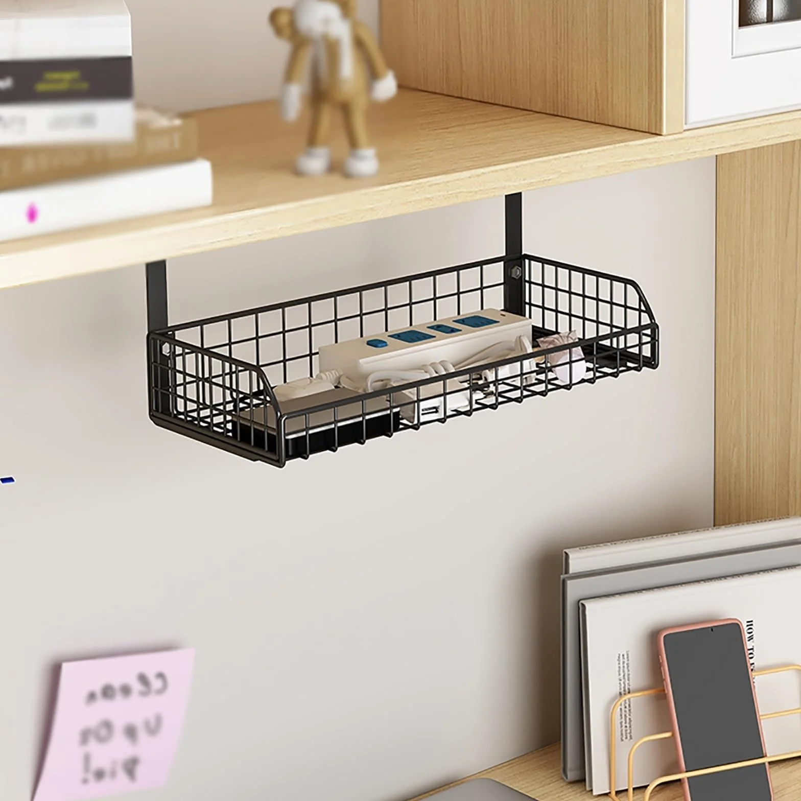 Taca do zarządzania kablami komputer pod biurkiem stojak do zarządzania kablami pod biurkiem router organizer przewodów wtyczka wtyczka wtyczka organizer pod przewodem biurkowym (kolor: czarny, rozmiar: S)