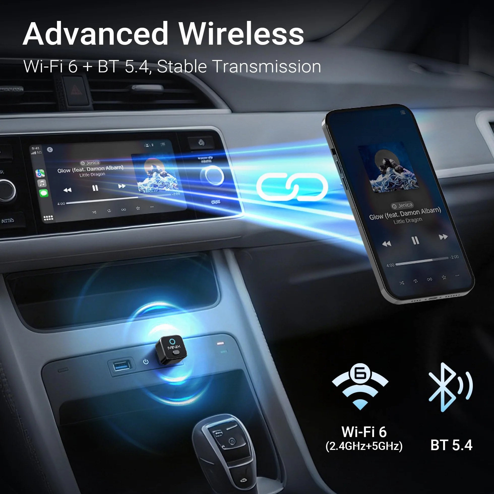 MINIX CA525 Mini bezprzewodowy adapter CarPlay i Android Auto, ulepszony 2 w 1 2026, przewodowy do bezprzewodowego dongla, przełącznik jednym przyciskiem, Plug & Play USB-A/C, WiFi 6 i Bluetooth 5.4