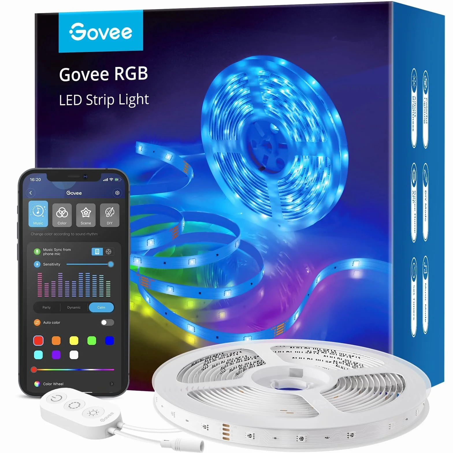 Govee taśma RGB LED WiFi, z możliwością sterowania aplikacją, zmianą kolorów i synchronizacją muzyki, współpracuje z Alexa i Google Assistant, 5 m